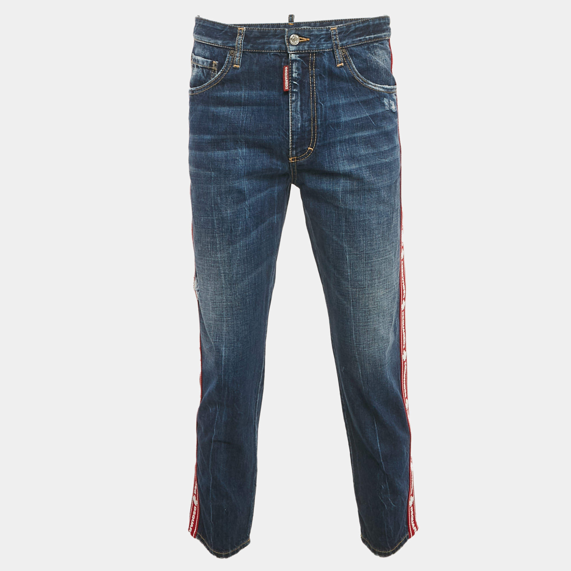 مملوكة مسبقًا Dsquared2 Blue Denim Logo Tape Brad Jeans M/Waist 34