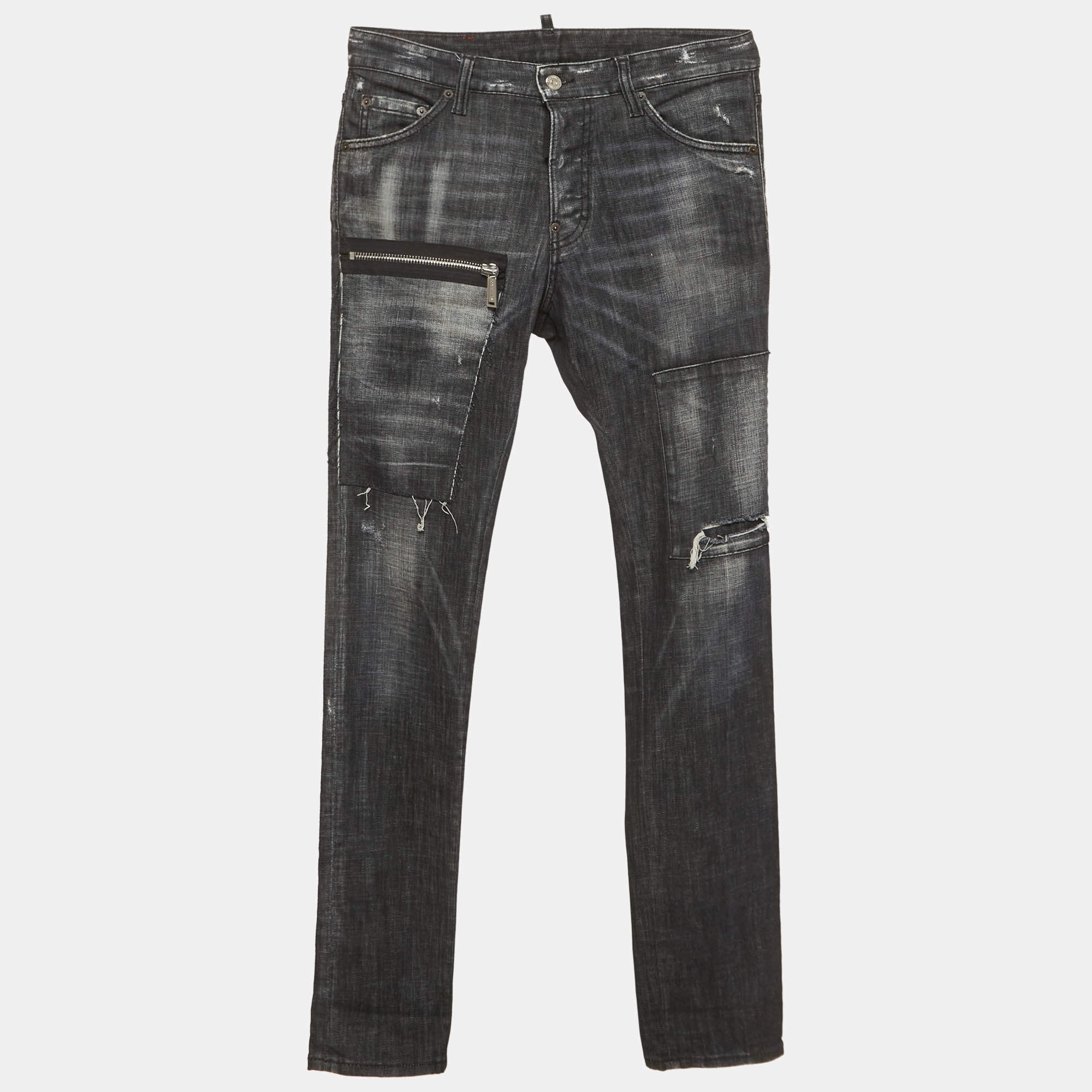 Pre Owned Dsquared2 Grey Denim Distressed Slim Fit Jeans XL/Waist 31"