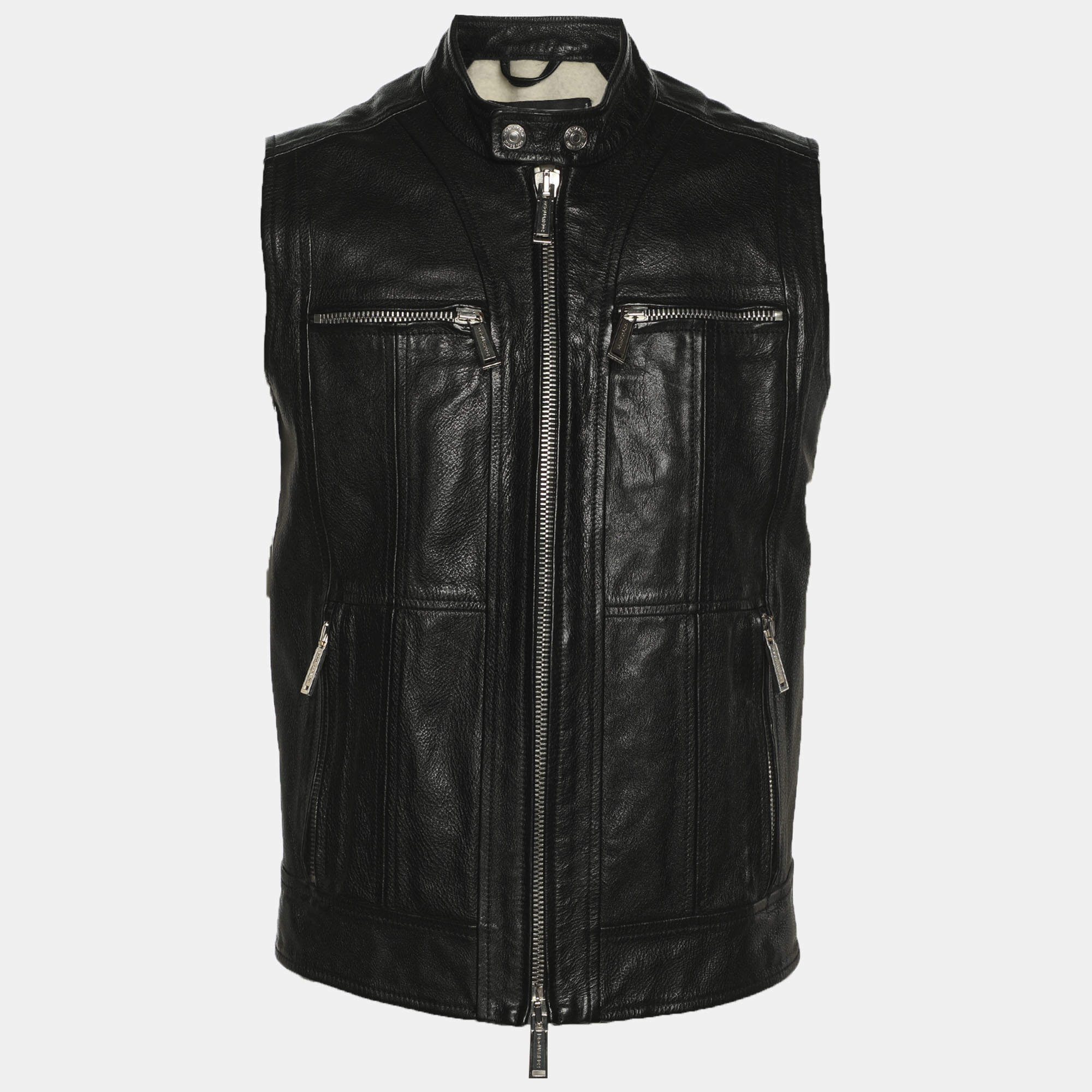 Pre Owned Dsquared2 Black Leather Vest XL