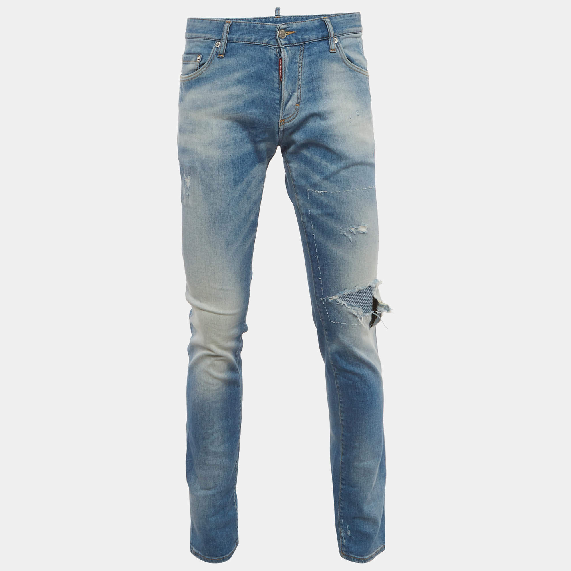 Pre Owned Dsquared2 Blue Faded Denim Distressed Jeans L/Waist 34" 