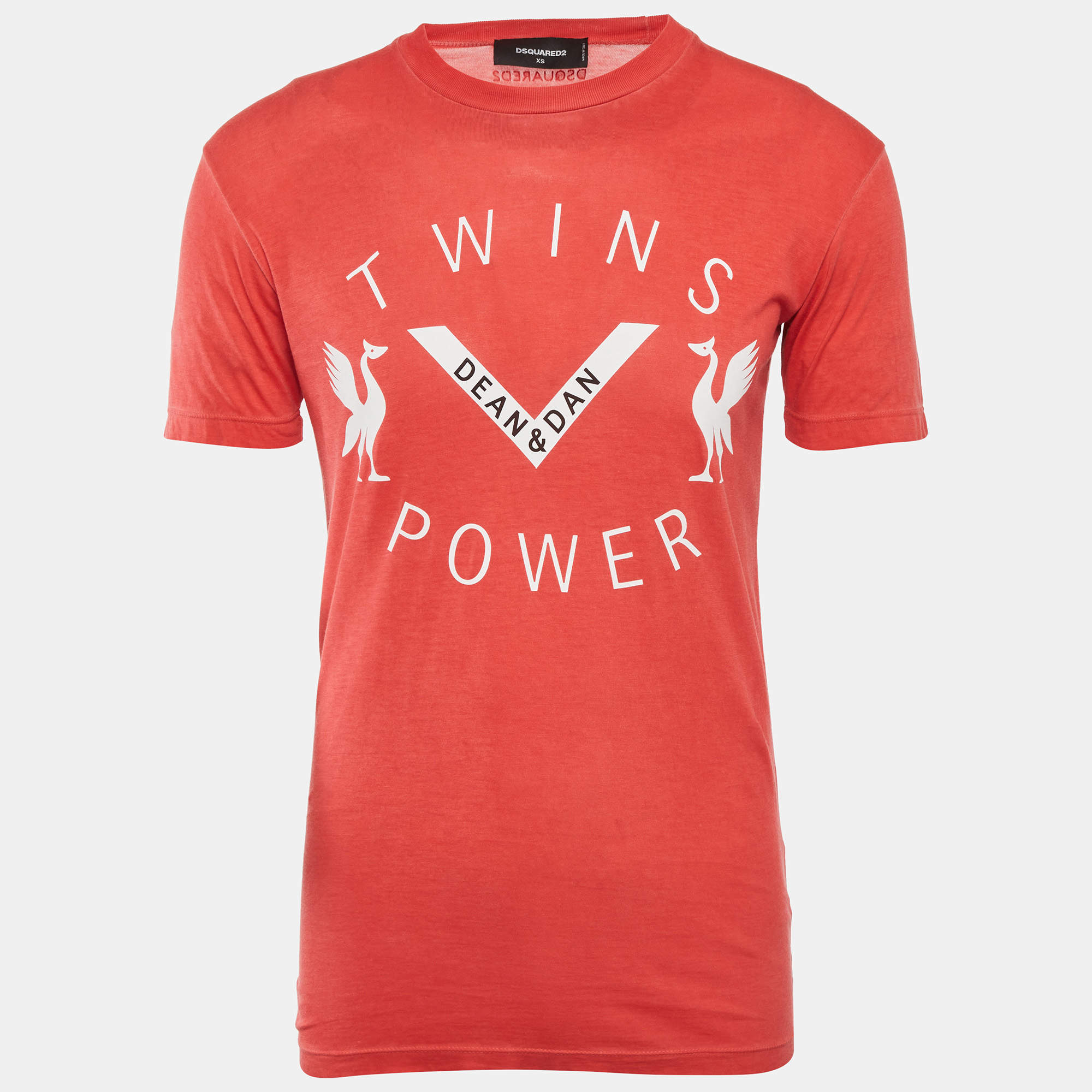Pre Owned Dsquared2 Red Jersey Twin Power T-Shirt XS