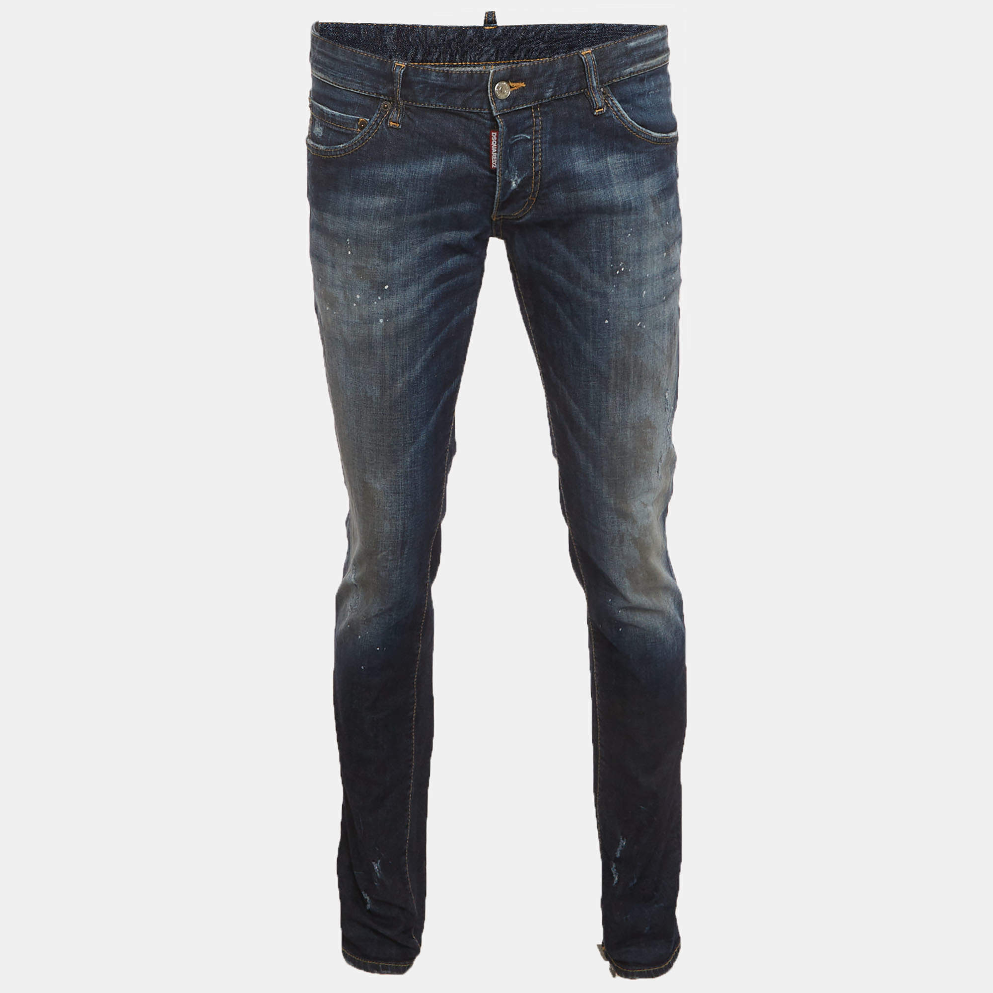 Pre Owned Dsquared2 Navy Blue Faded Denim Slim Fit Jeans XL/Waist 36"