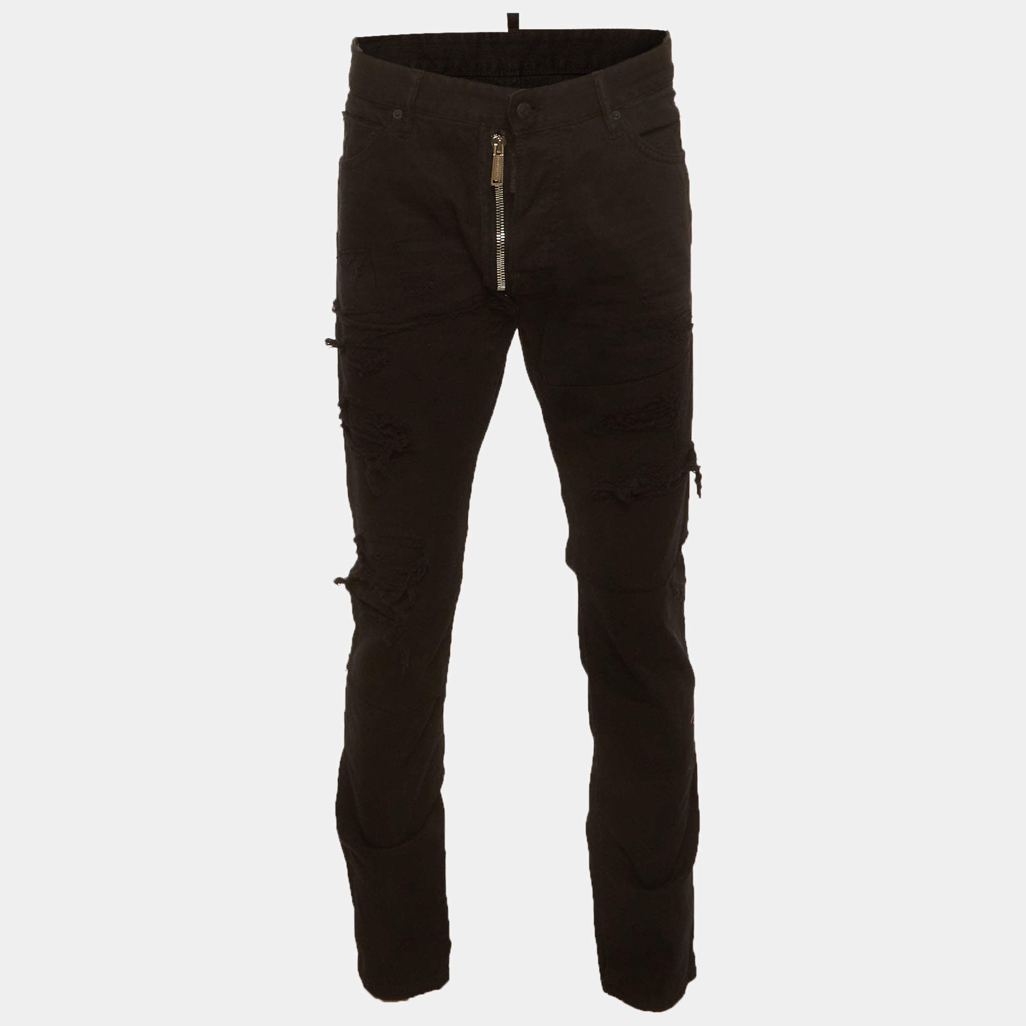 Pre Owned Dsquared2 Black Distressed Denim Cool Guy Zipped Jeans XL/Waist 38" 