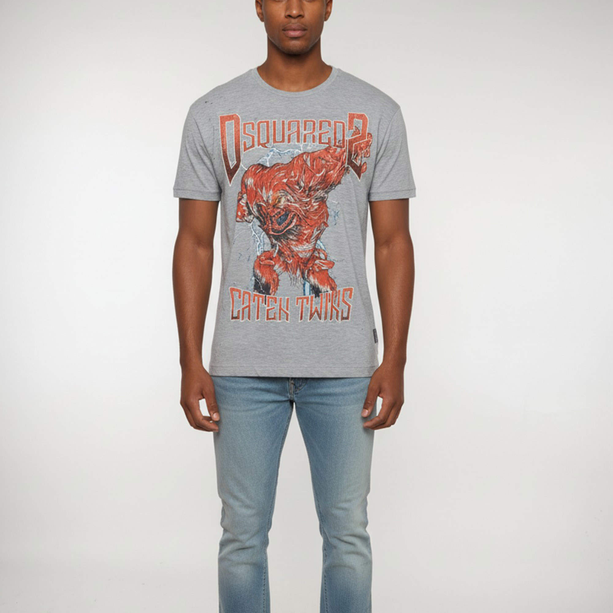 Pre Owned Dsquared2 Grey Monster Graphic Distressed Jersey T-Shirt L