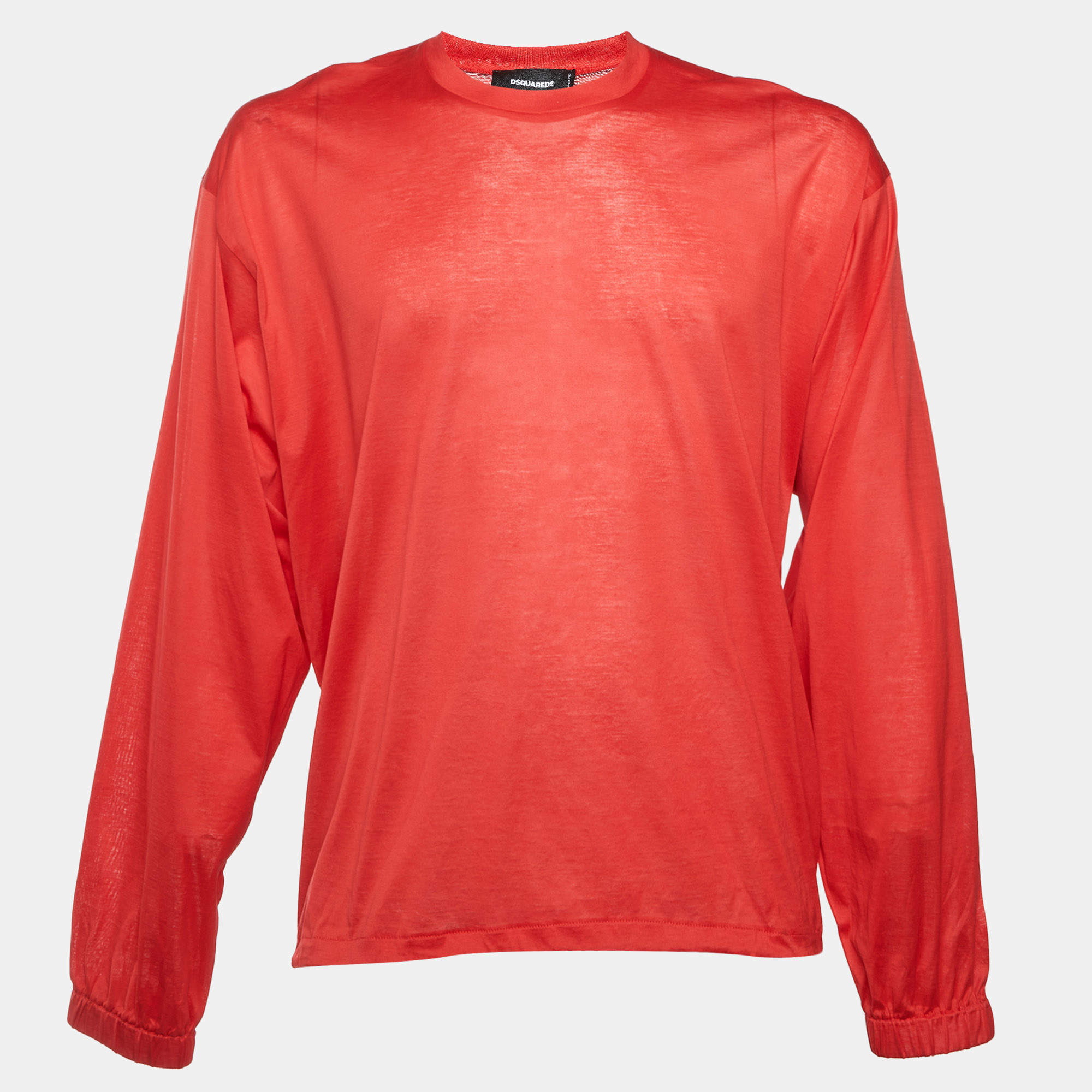 Pre Owned Dsquared2 Red Graphic Techno Leaf Print Jersey Long Sleeve T-Shirt L