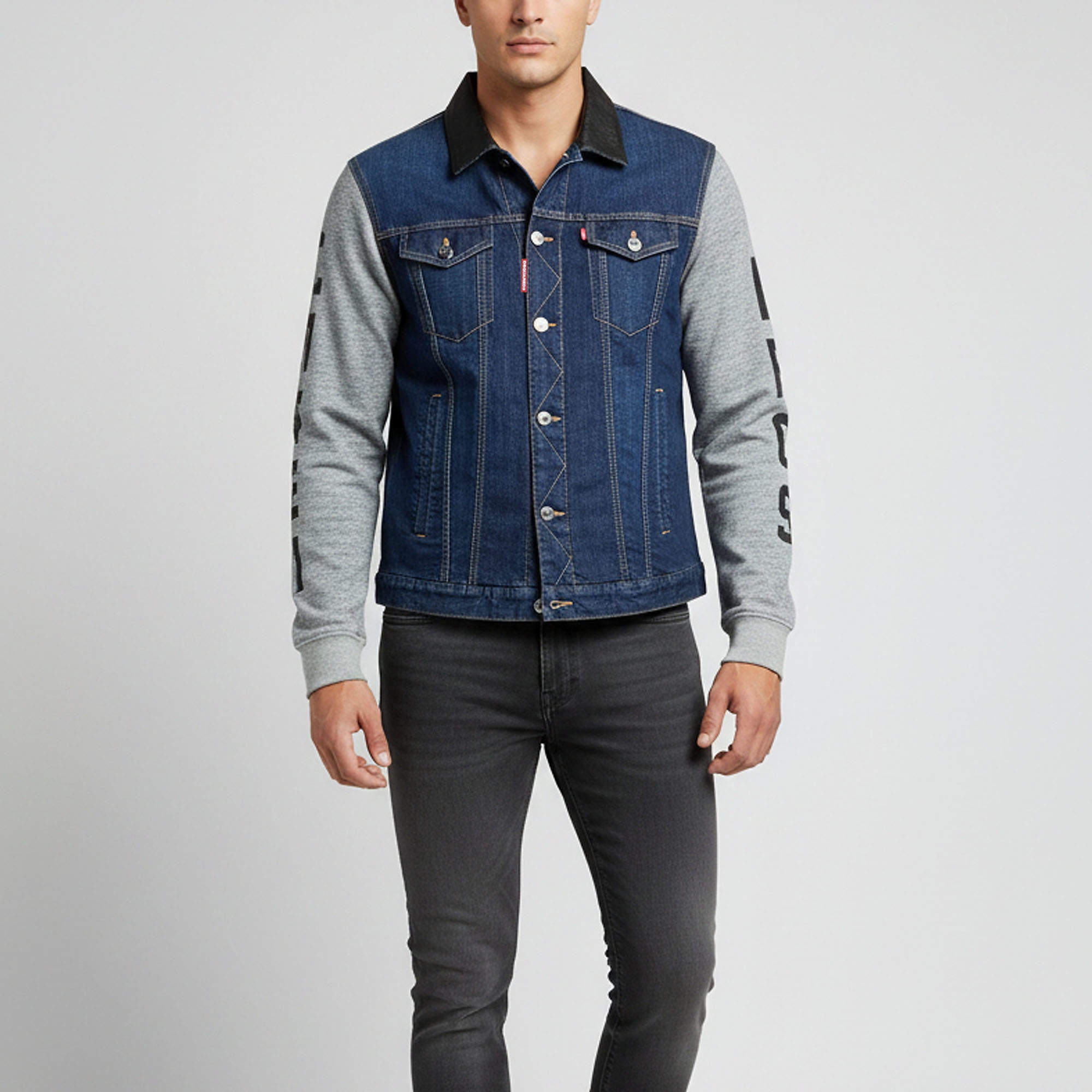 مملوكة مسبقًا Dsquared2 Blue/Grey Denim and Jersey Caten Bros Jacket XL