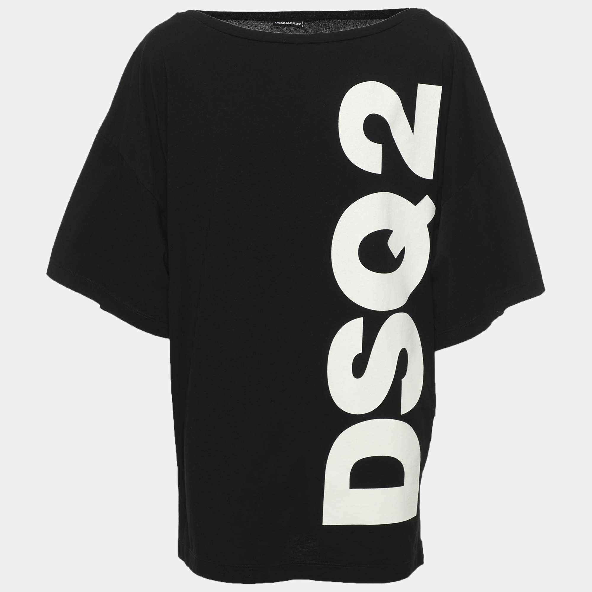 Pre Owned Dsquared2 Black Logo Printed Cotton T-Shirt M