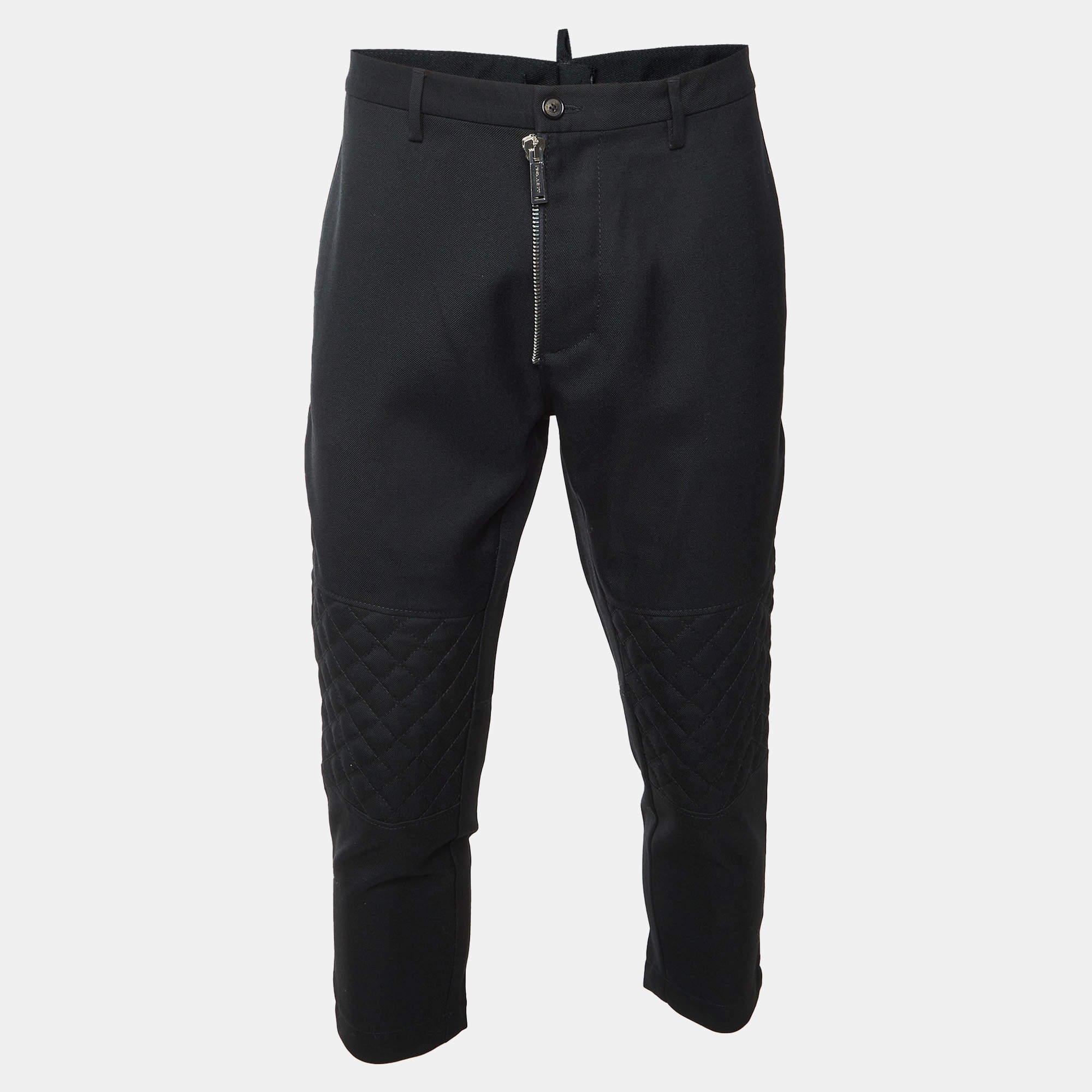 Pre Owned Dsquared2 Black Wool Zip Detail Straight Leg Trousers XL