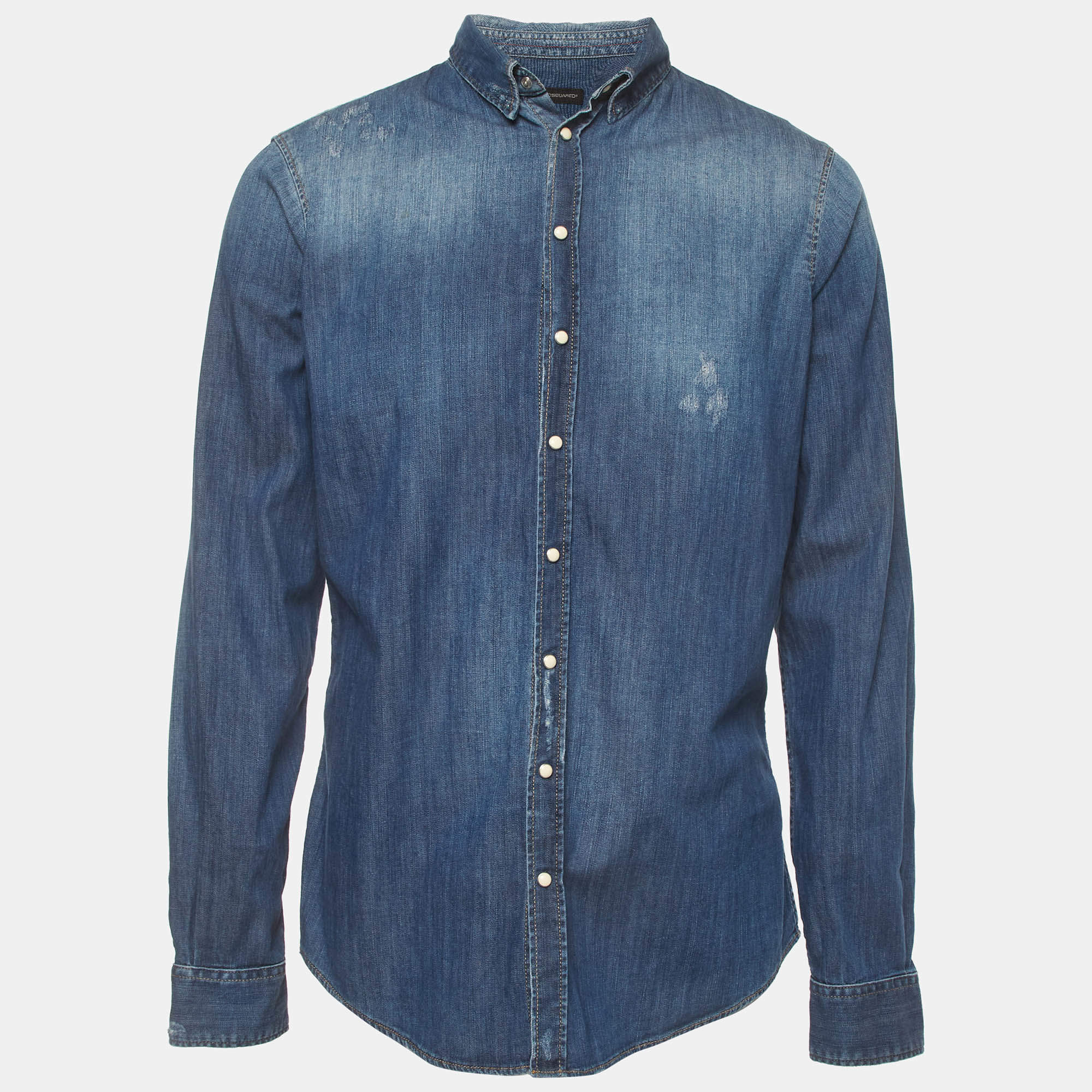 Pre Owned Dsquared2 Blue Distressed Denim Button Up Shirt XL