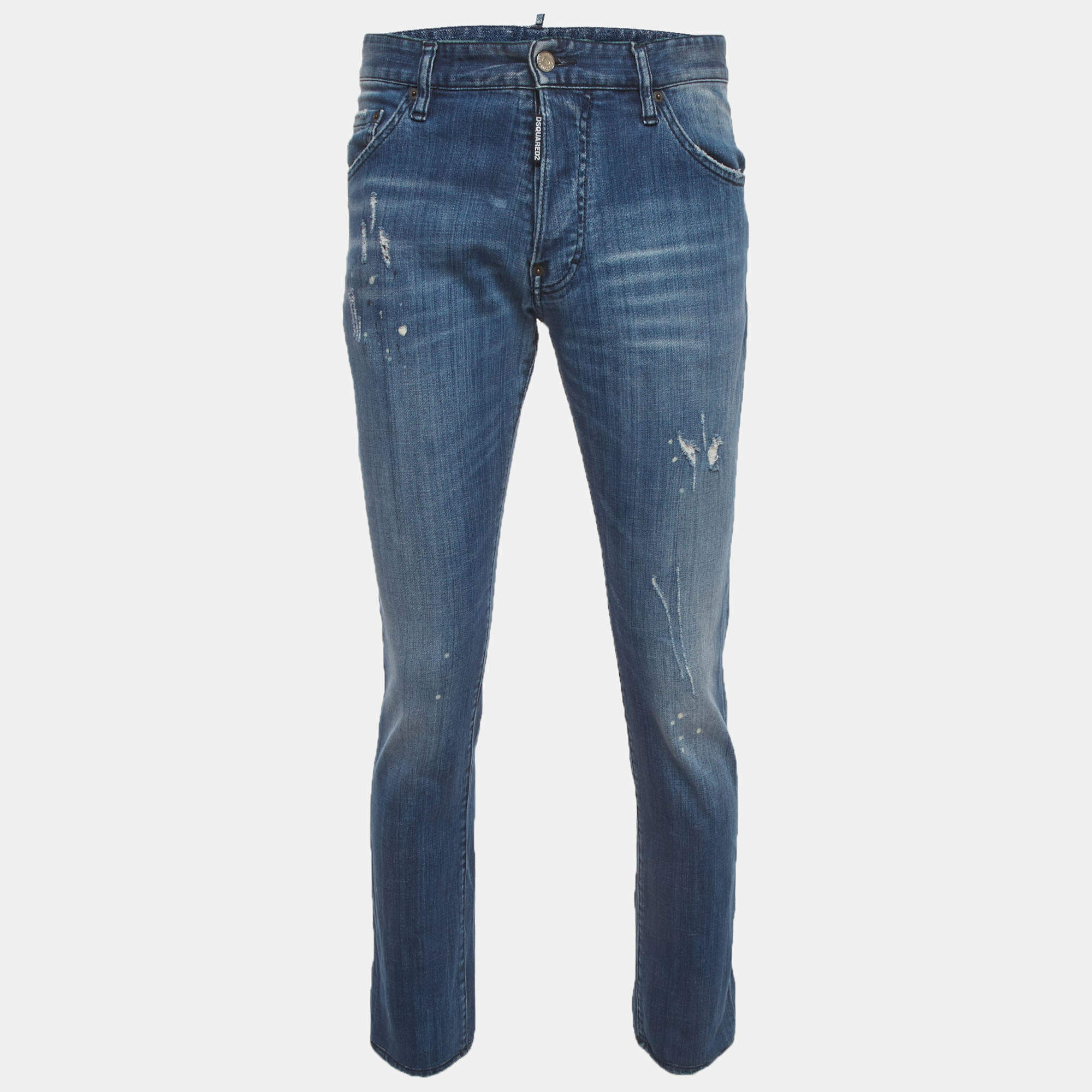 مملوكة مسبقًا Dsquared2 Blue Paint Splattered Distressed Denim Jeans XL/Waist 36"