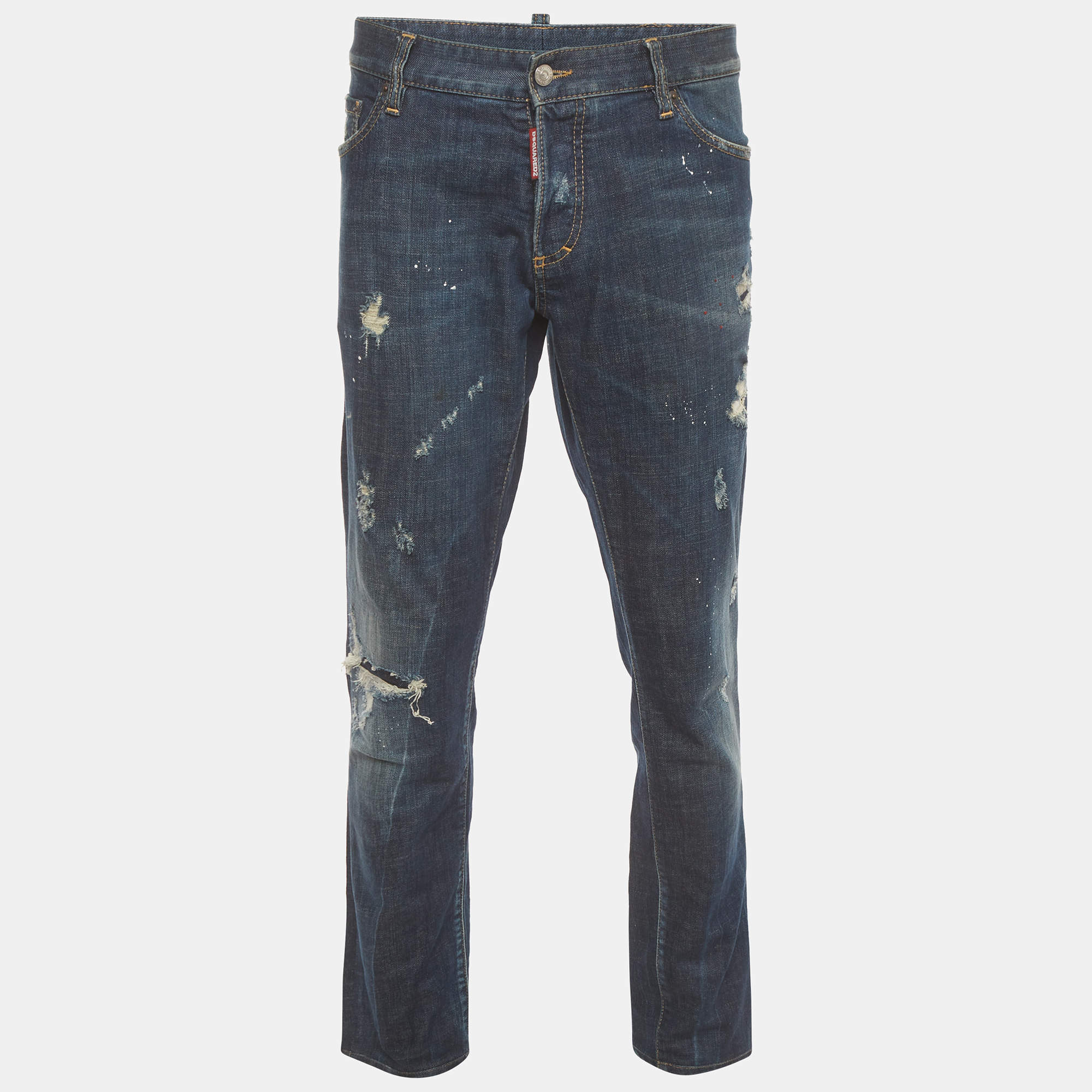 Pre Owned Dsquared2 Blue Denim Distressed Straight Fit Jeans XXXL /Waist 38"