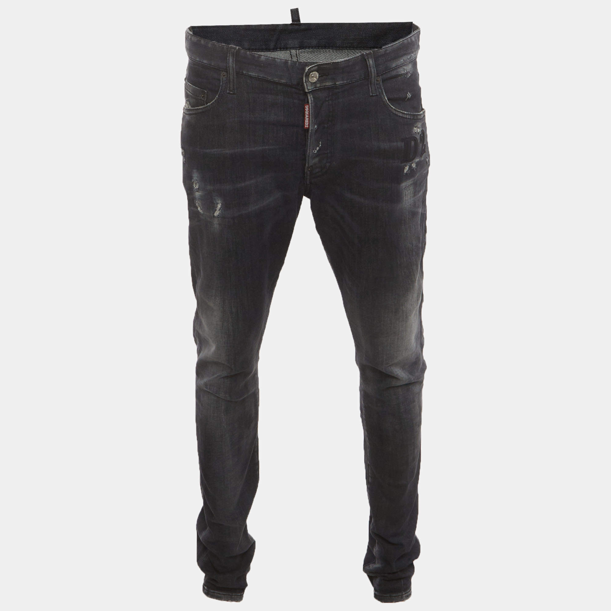 Pre Owned Dsquared2 Grey Distressed Denim Skinny Jeans XL/Waist 38"