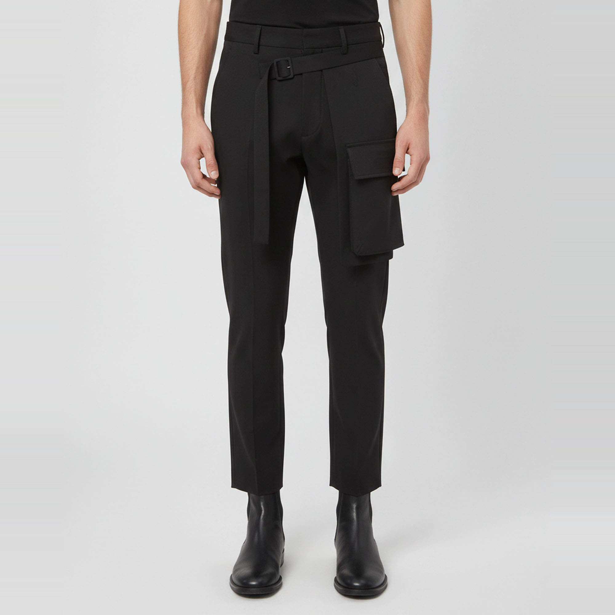 Pre Owned Dsquared2 Black Wool Blend Asymmetric Belt Cargo Trousers XS