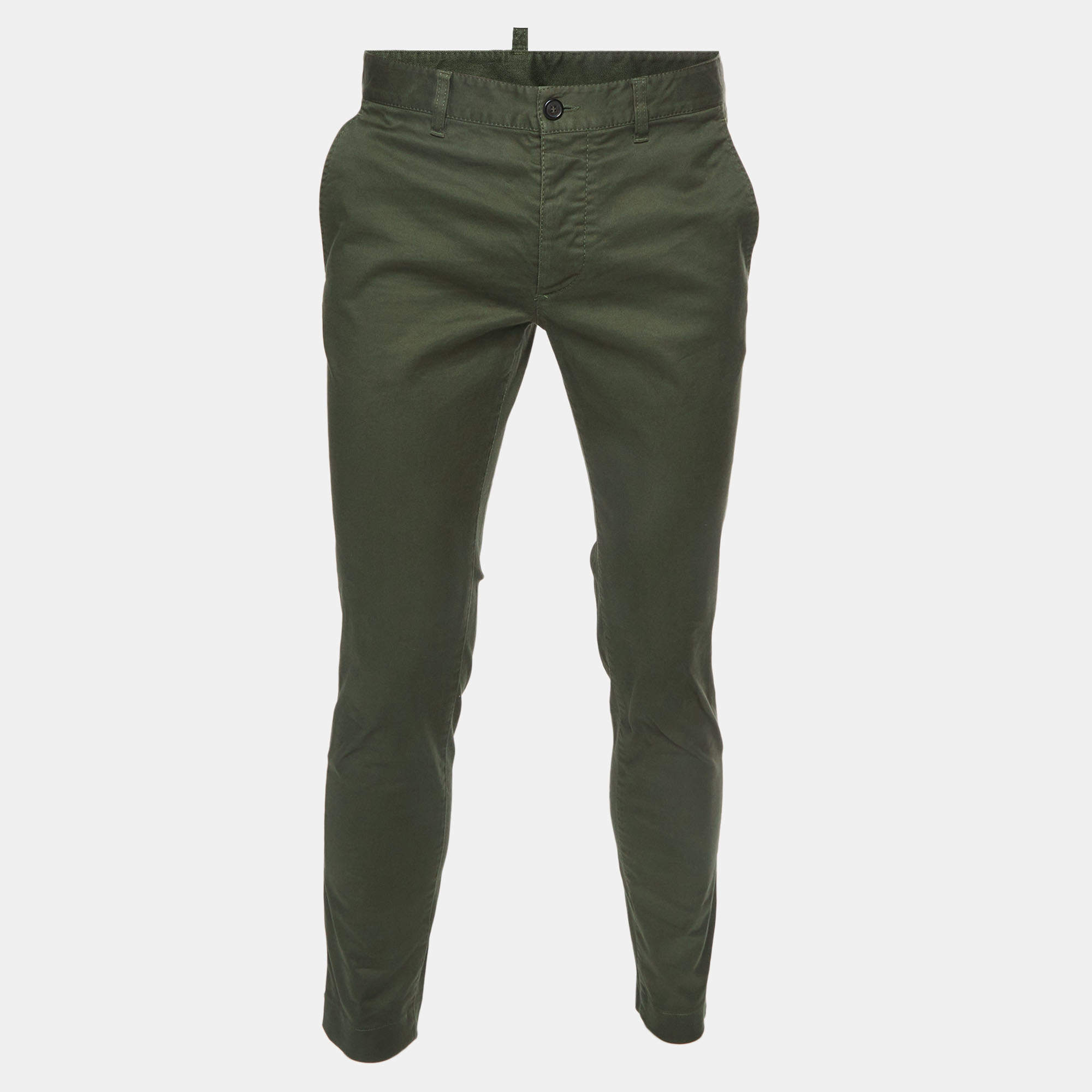 Pre Owned Dsquared2 Olive Green Stretch Cotton Slim Fit Chino Trousers S