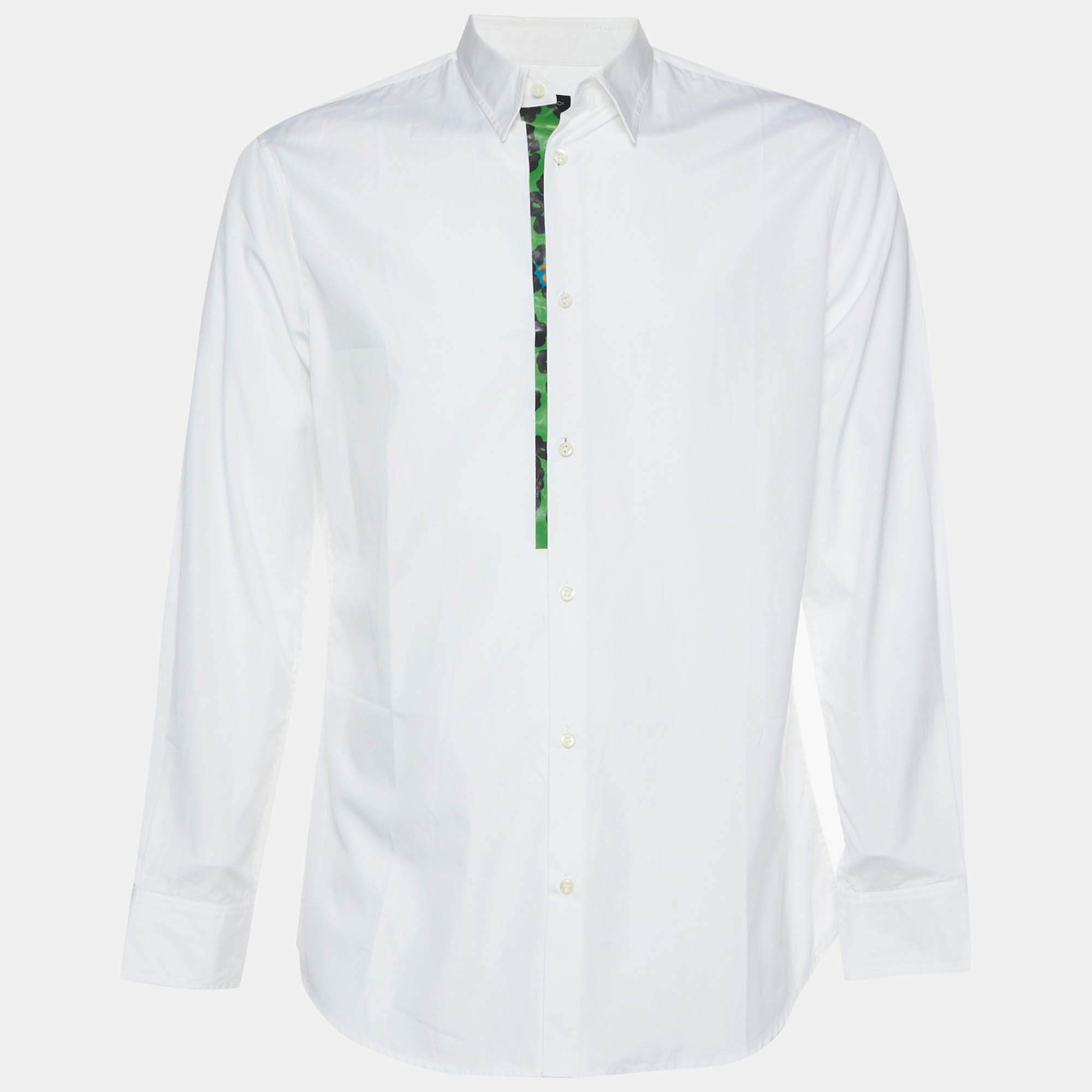 مملوكة مسبقًا Dsquared2 White Cotton Contrast Placket Trim Button Up Shirt M