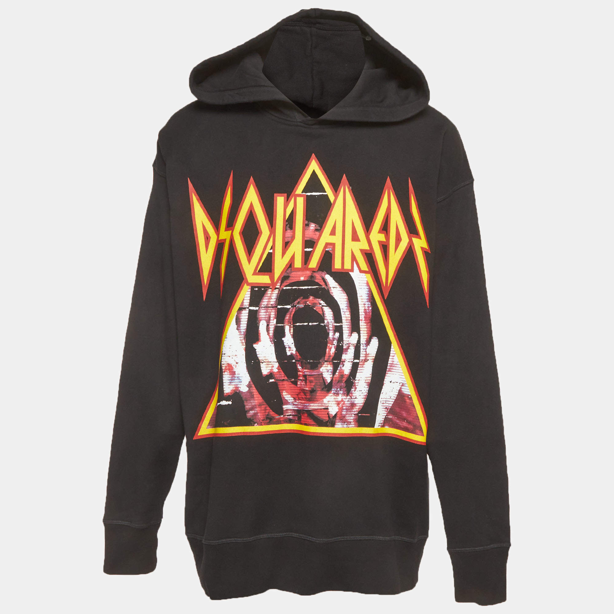 مملوكة مسبقًا Dsquared2 Black Triangel Print CottonOversized Hoodie M