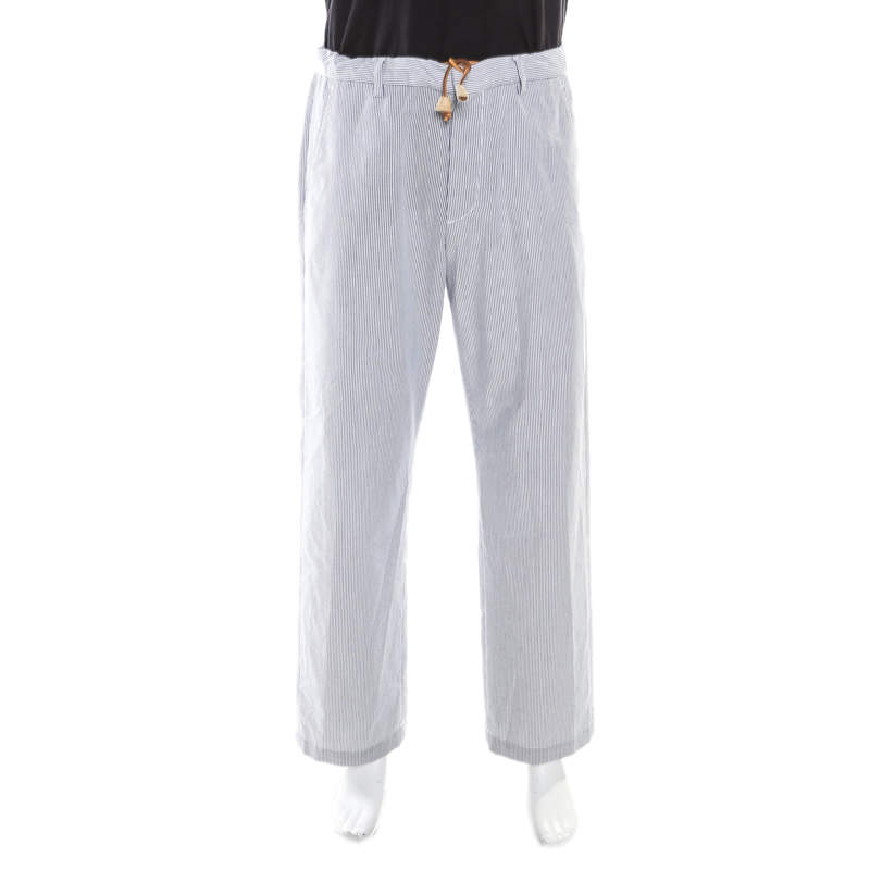 Pre Owned Dsquared2 Blue and White Striped Seersucker Pants S