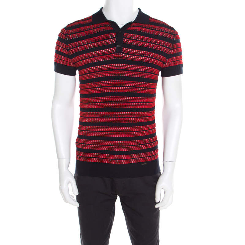 Pre Owned Dsquared2 Bicolor Textured Striped Detail Short Sleeve Polo T-Shirt M