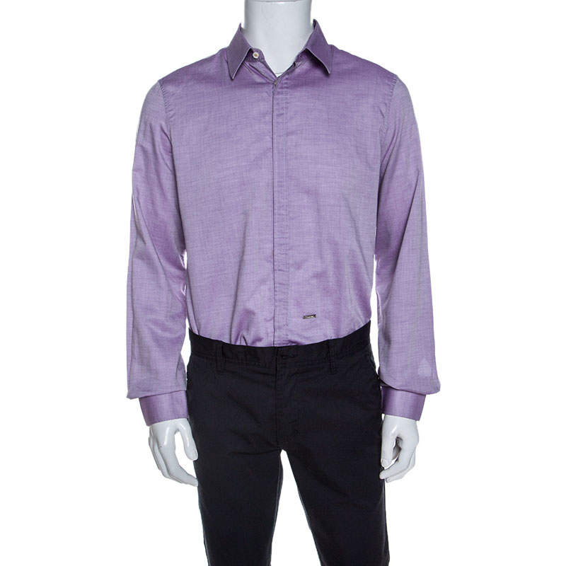 Dsquared2 Purple Chambray Cotton Button Front Shirt XL
