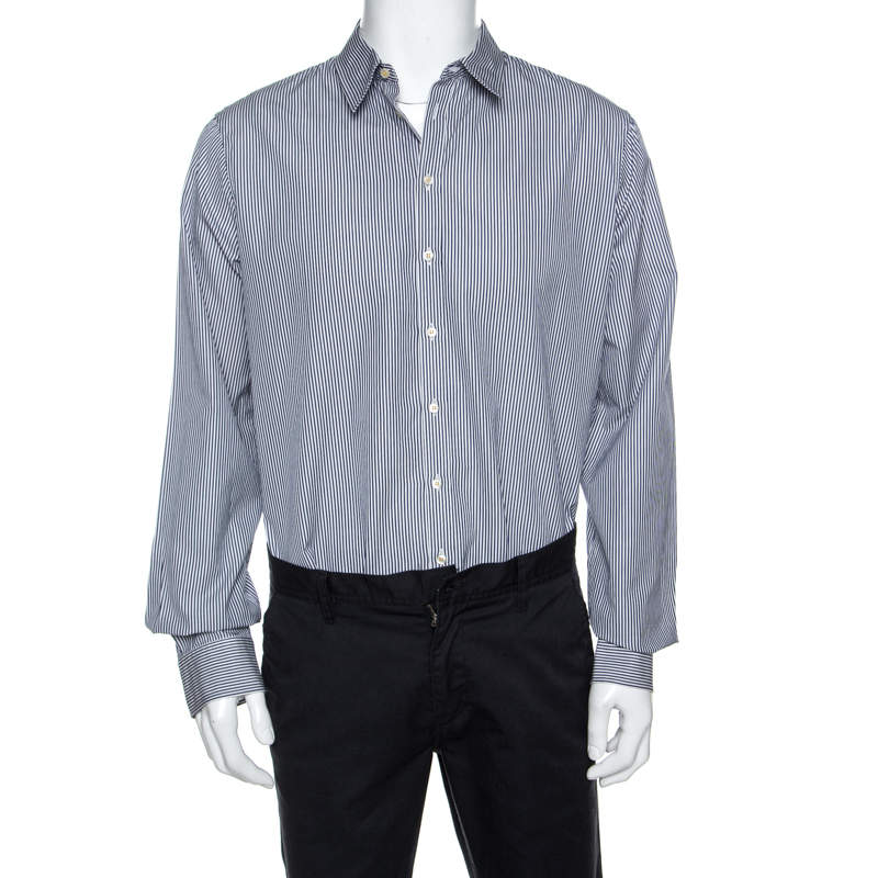Dsquared2 White Striped Cotton Button Front Shirt 3XL