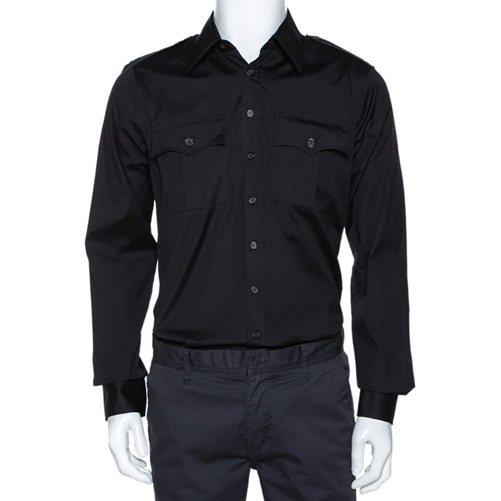 Pre Owned Dsquared2 Black Stretch Cotton Pocket Detail Long Sleeve Shirt L