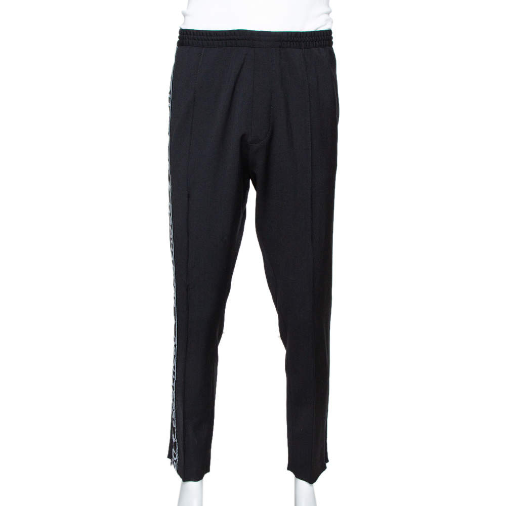 Dsquared2 Black Wool Blend Logo Stripe Detail Joggers L