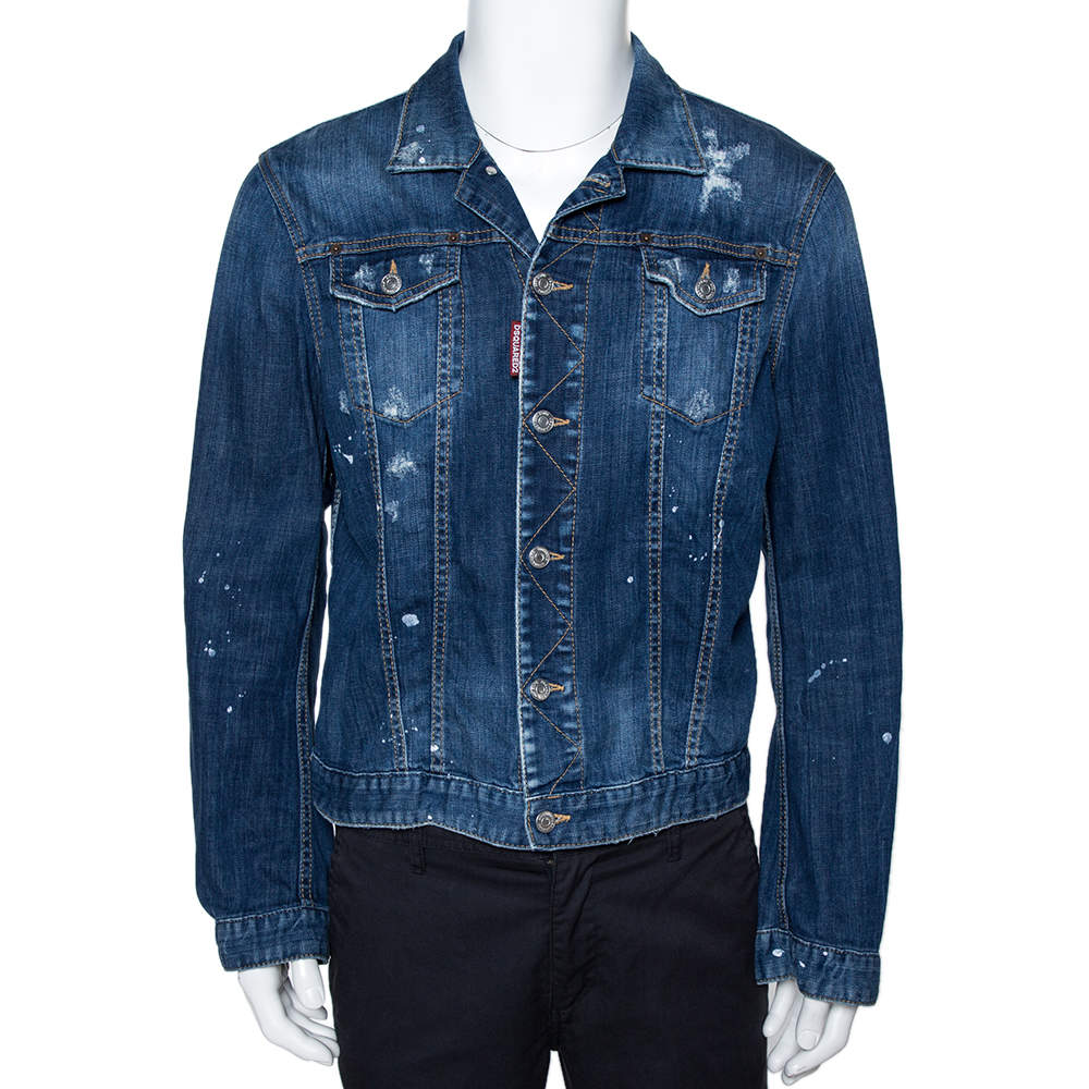 Pre Owned Dsquared2 Blue Distressed Light Wash Denim Fitted Jacket L 