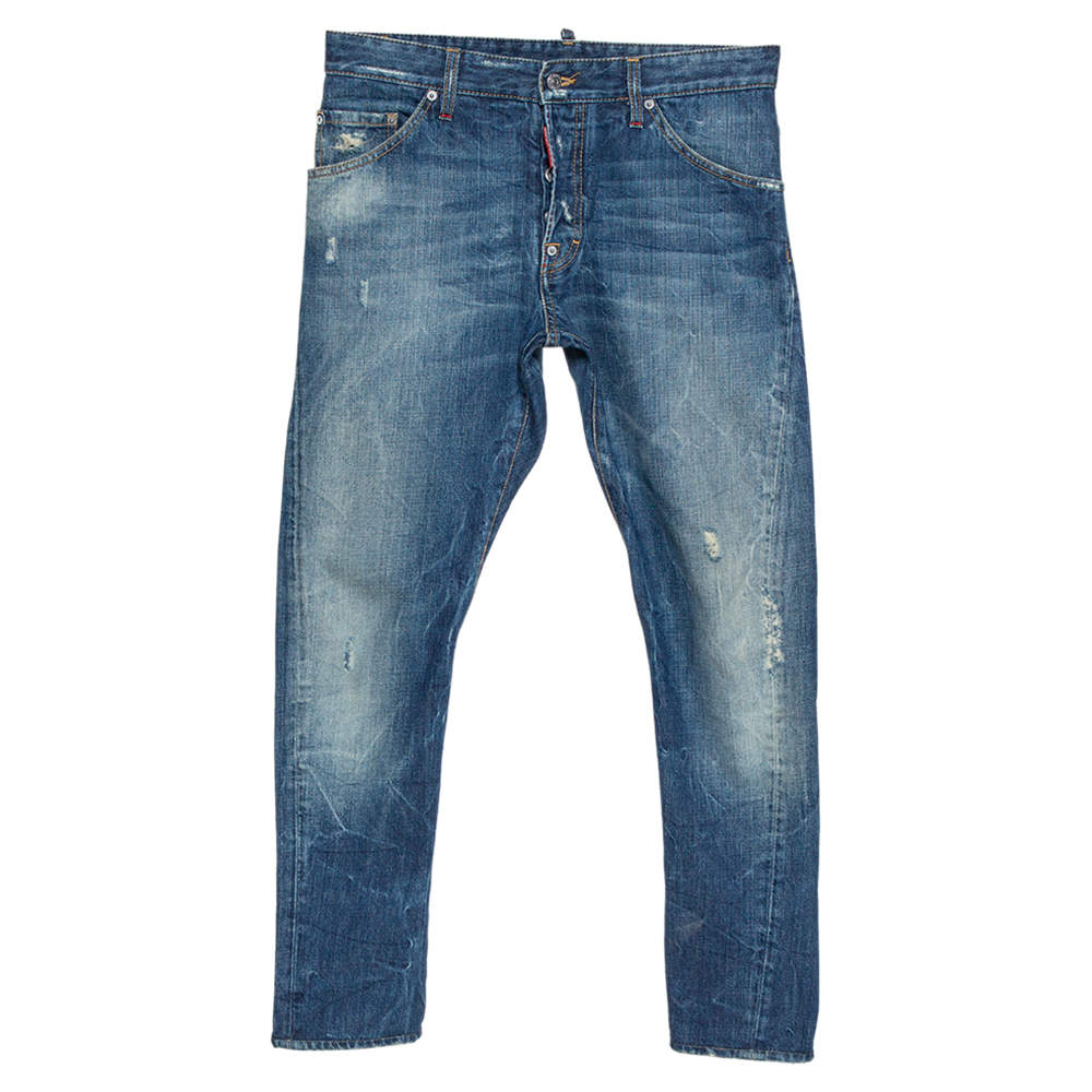 Pre Owned Dsquared2 Blue Distressed Denim Light Wash Tapered Jeans S