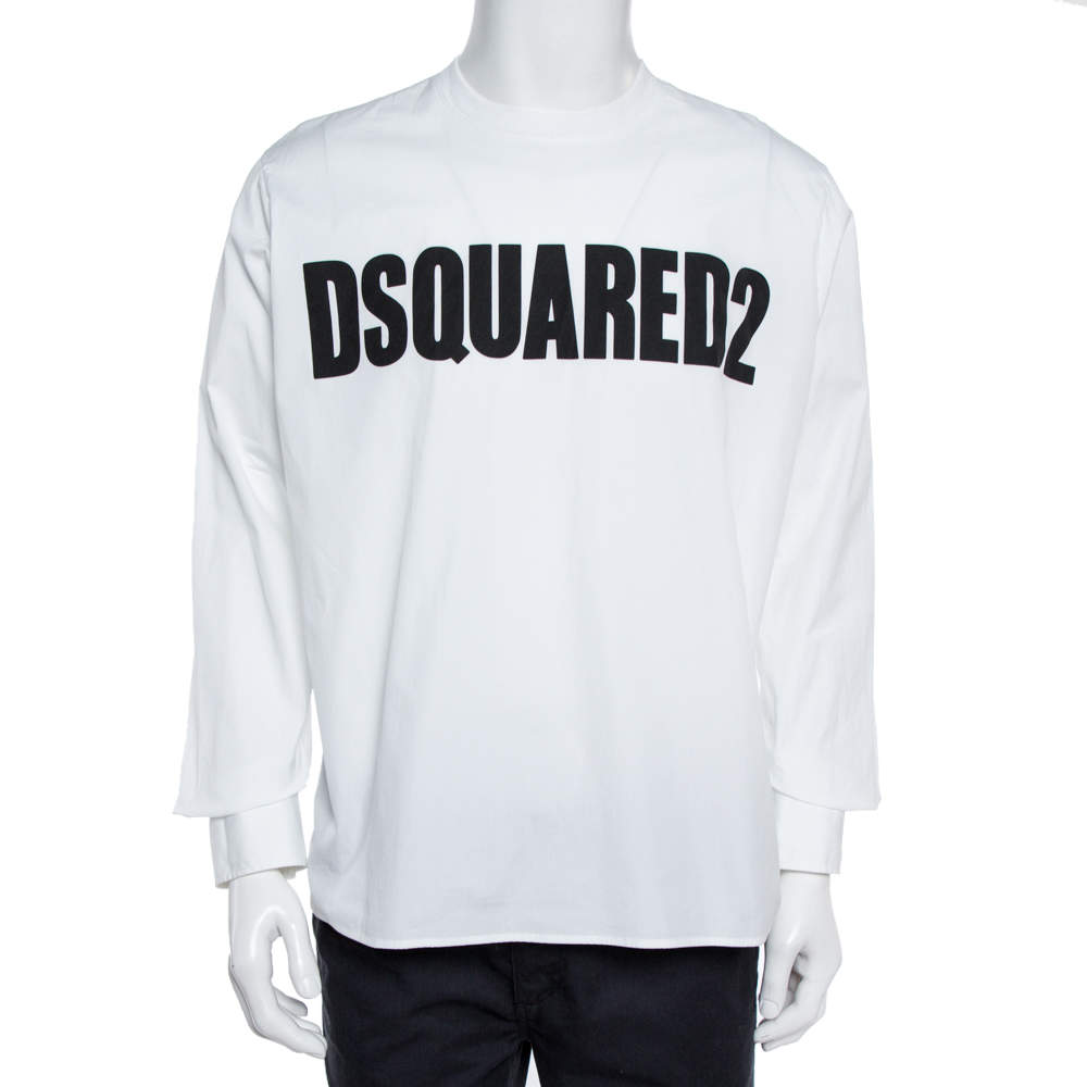 Dsquared2 White Logo Print Cotton Long Sleeve Shirt XL