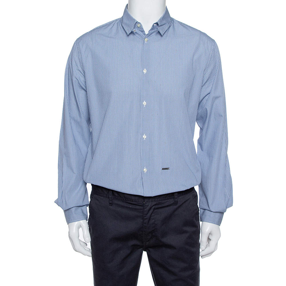 Dsquared2 Blue Printed Cotton Long Sleeve Shirt XL