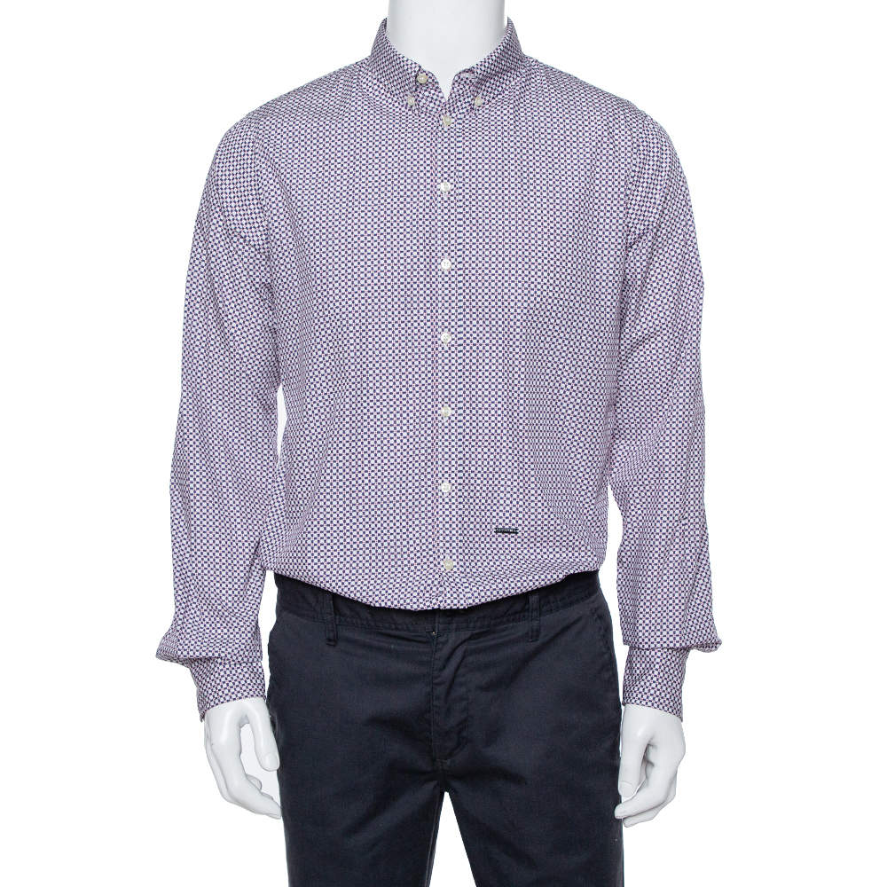 Dsquared2 Purple Printed Cotton Long Sleeve Shirt XL