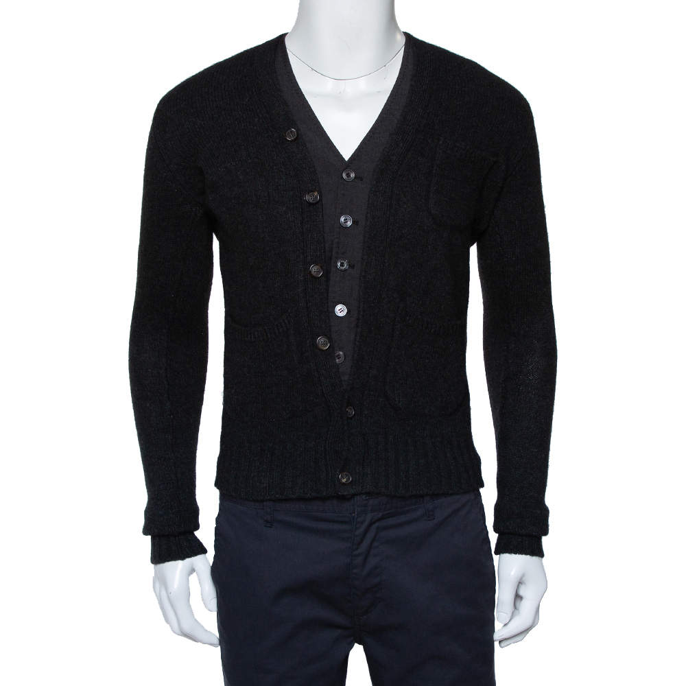 Pre Owned Dsquared2 Dark Grey Wool & Cashmere Waist Coat Inset Detail Cardigan S