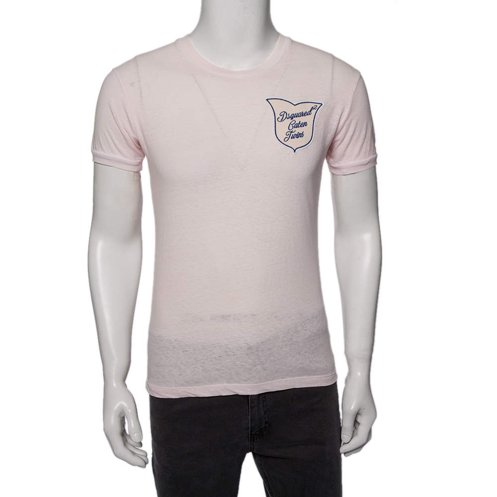 Pre Owned Dsquared2 Light Pink Cotton Logo Embroidered Patch Detail T-Shirt S