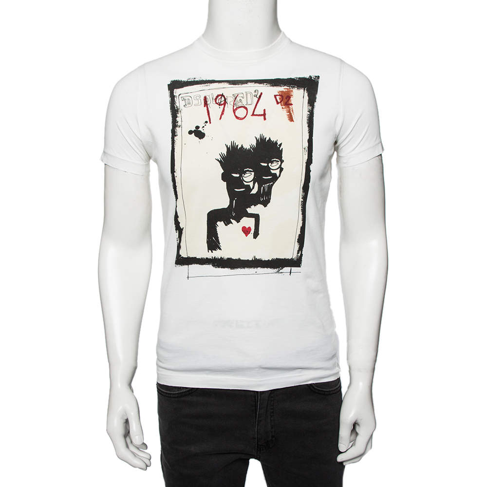Dsquared2 White Cotton Caten Twins Print Round Neck T-Shirt M 