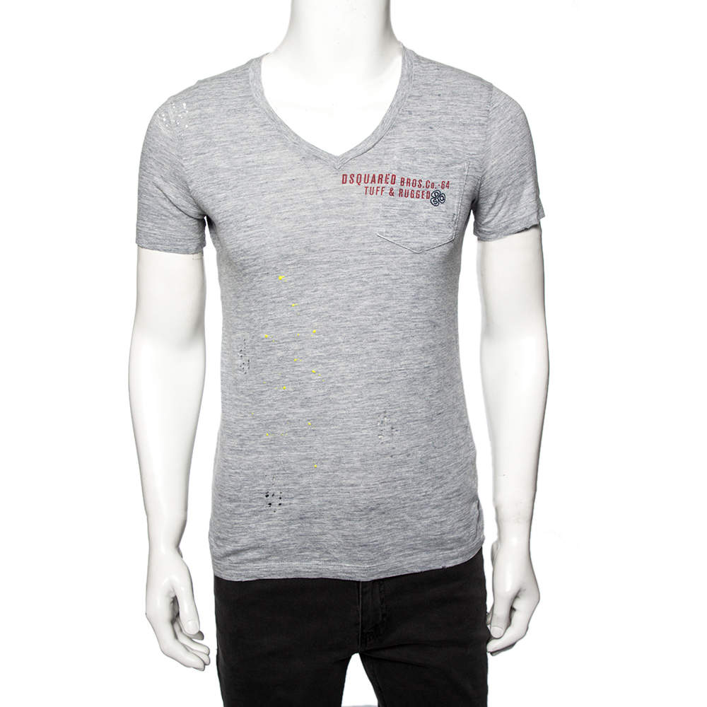 Mier aanwijzing ruilen Dsquared2 Grey Cotton Tuff & Rugged Print Signature V-Neck T-Shirt S  Dsquared2 | TLC