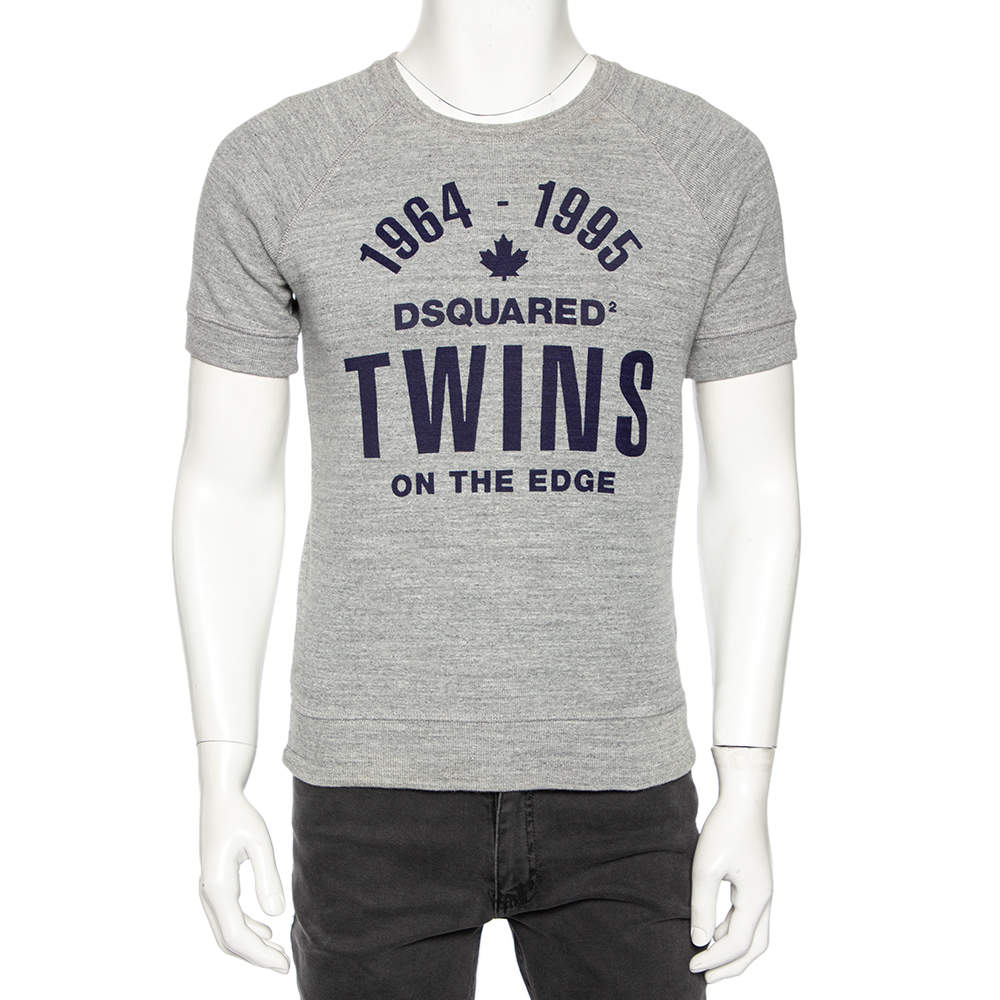 Dsquared2 Grey Ribbed Knit Printed Detail T-Shirt S