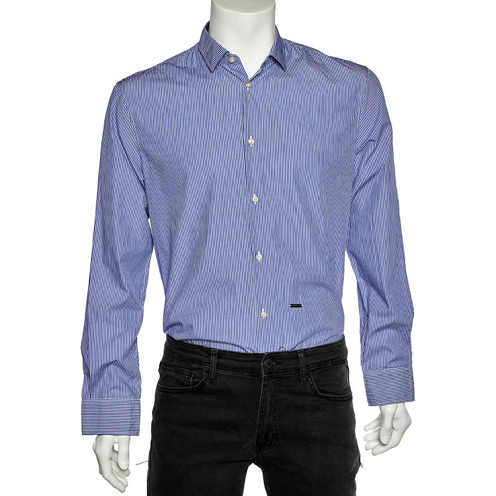 Dsquared2 Blue Striped Cotton Button Front Shirt L