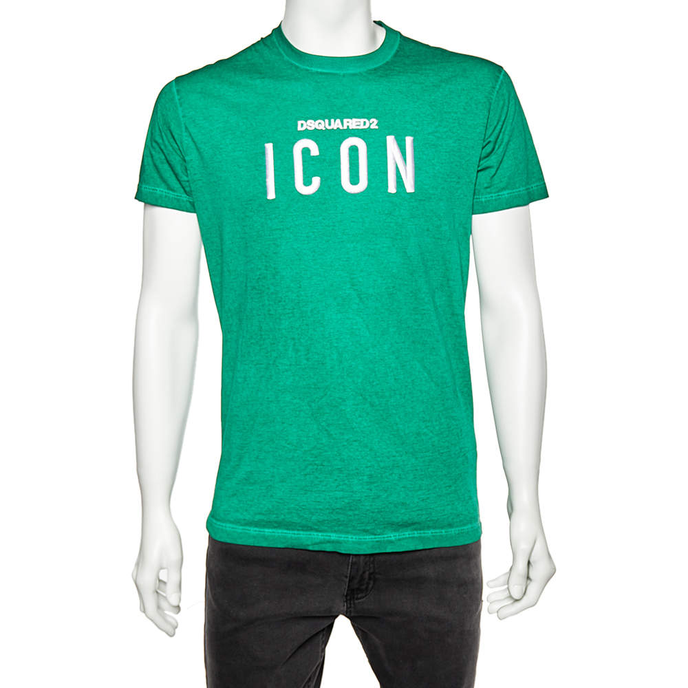 Dsquared2 Green Washed Out Effect Cotton Logo Icon Detail Crewneck T-Shirt M