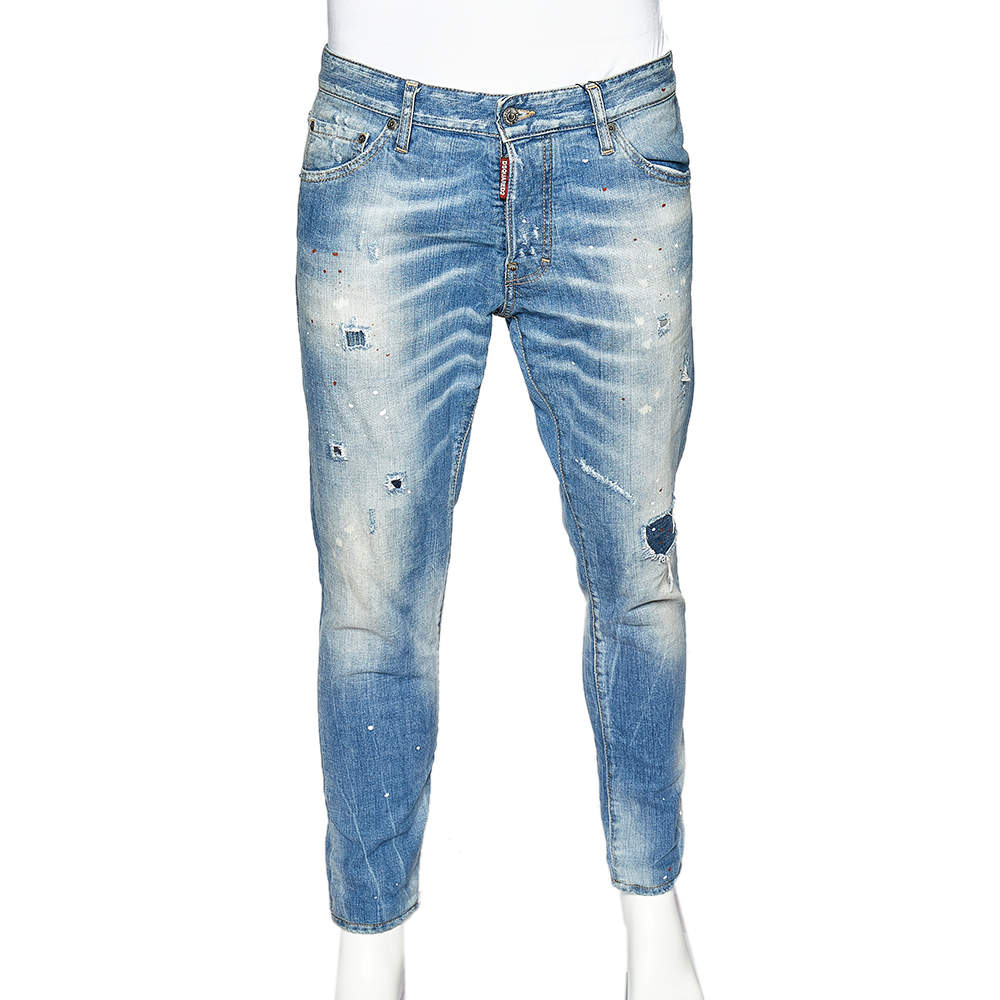 Dsquared2 Blue Denim Painted Dots Distressed Cool Guy Jeans XL