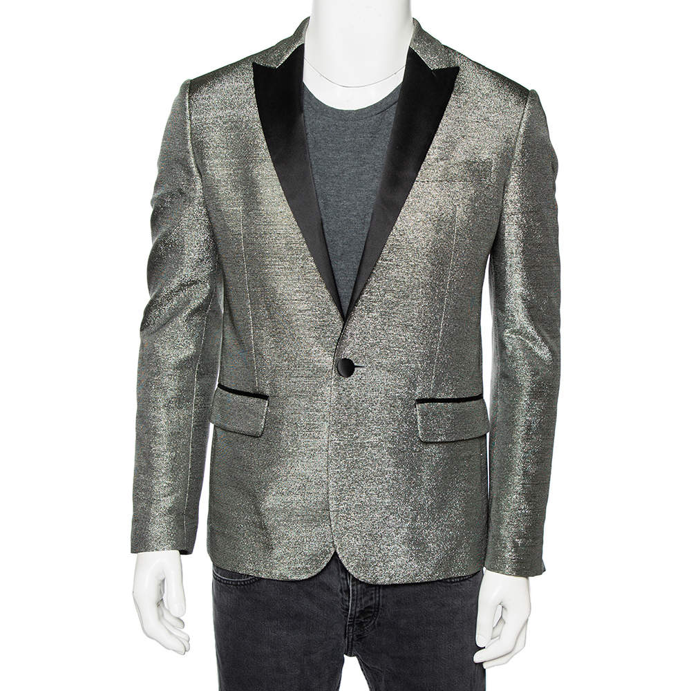Dsquared2 Metallic Lurex Satin Trim Detailed Single Breasted Blazer L