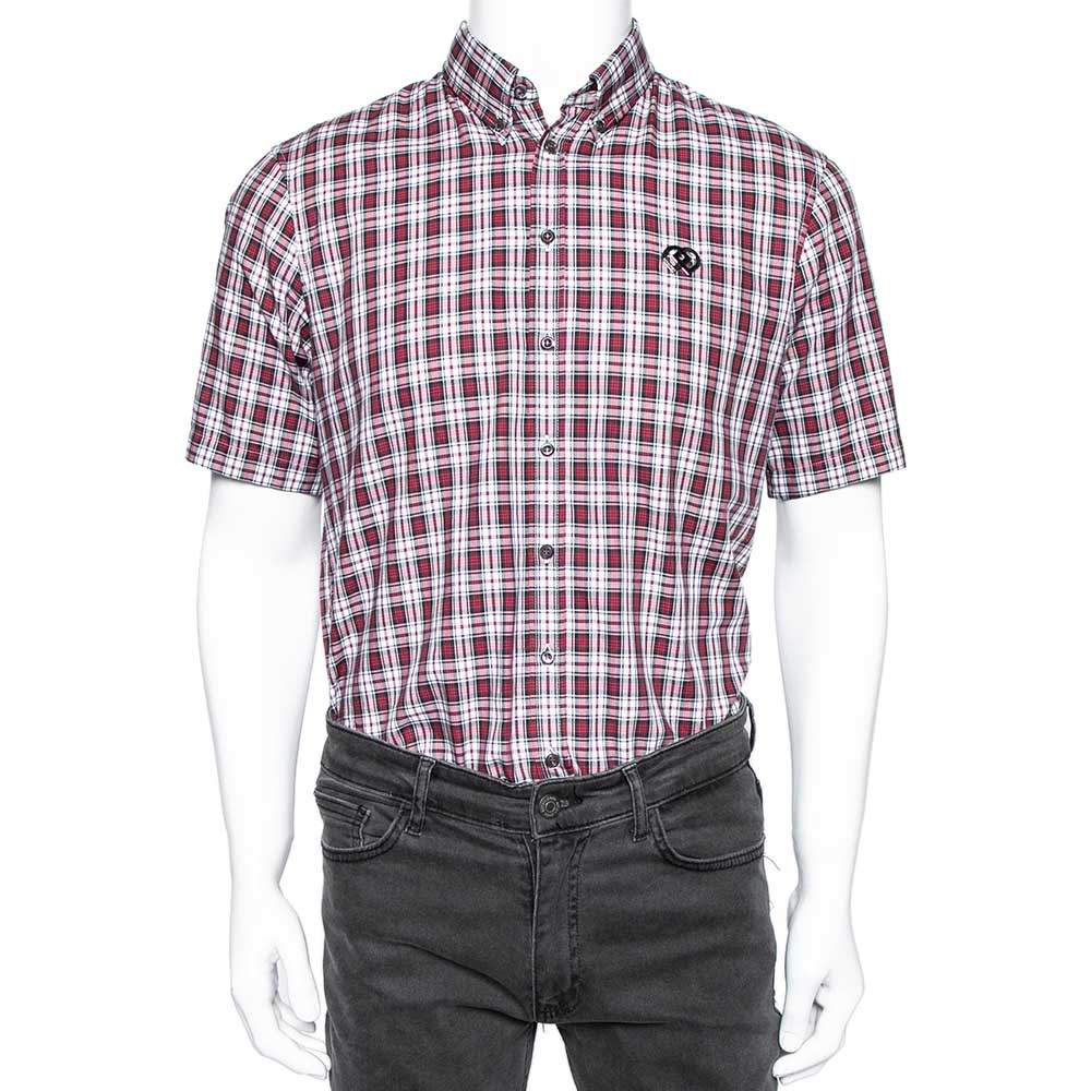 Pre Owned Dsquared2 Red Checkered Cotton Button Front Shirt L