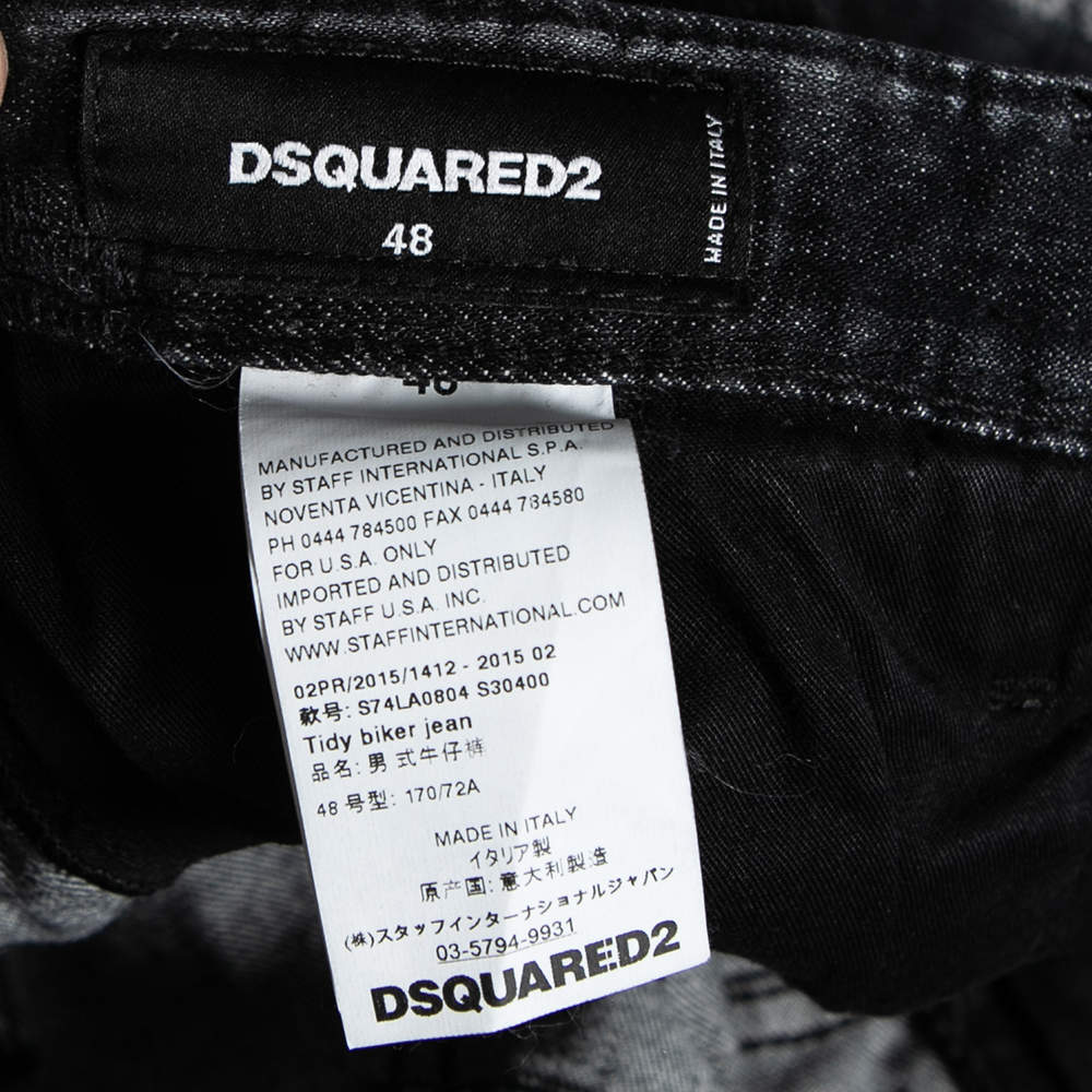 Dsquared2 Black Paint Detail Denim Distressed Tidy Biker Jeans M