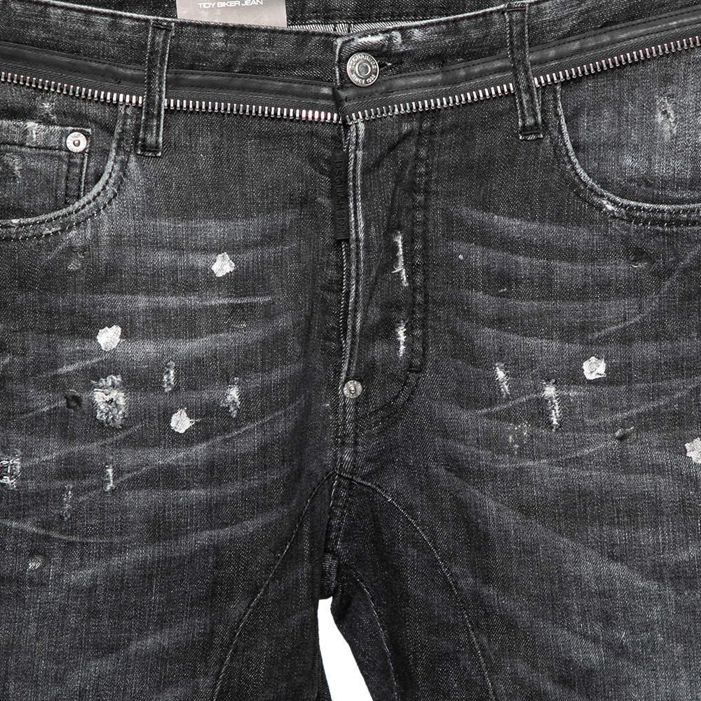 Dsquared2 Black Paint Detail Denim Distressed Tidy Biker Jeans M