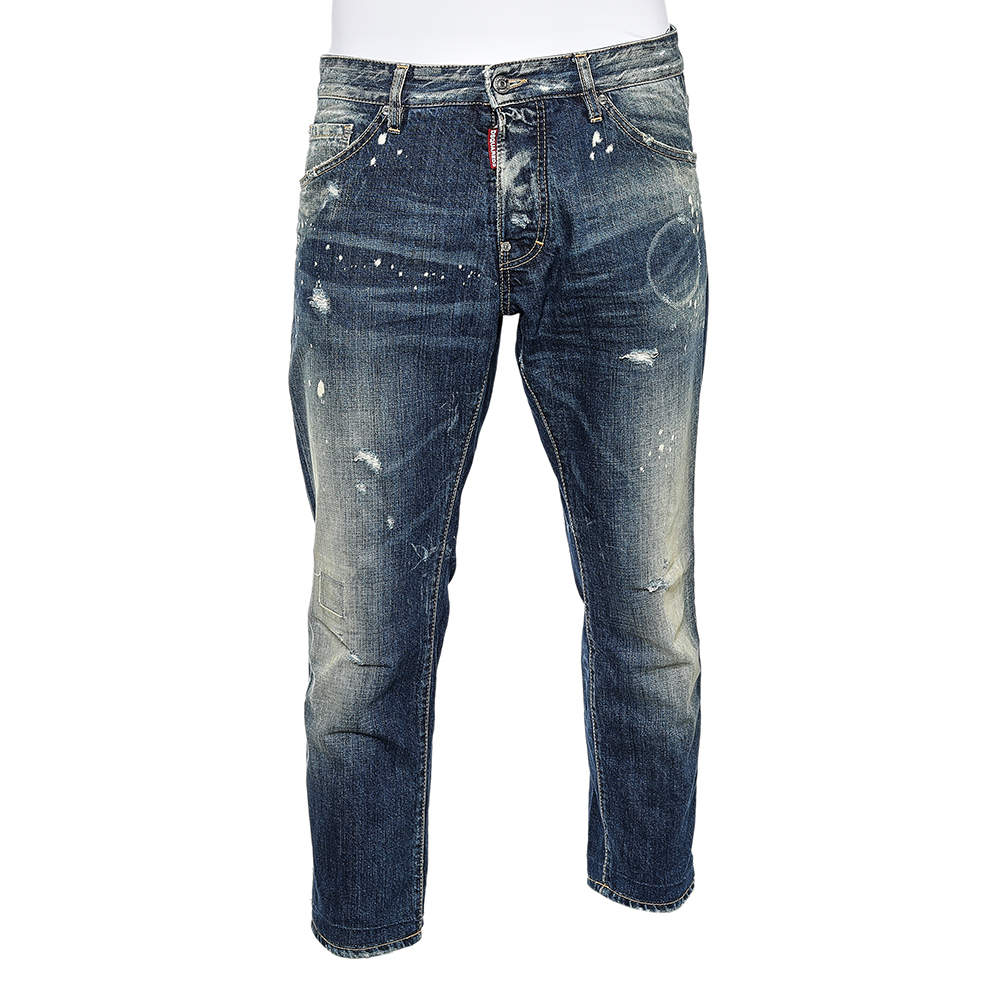Pre Owned Dsquared2 Blue Denim Distressed Cool Guy Jeans M