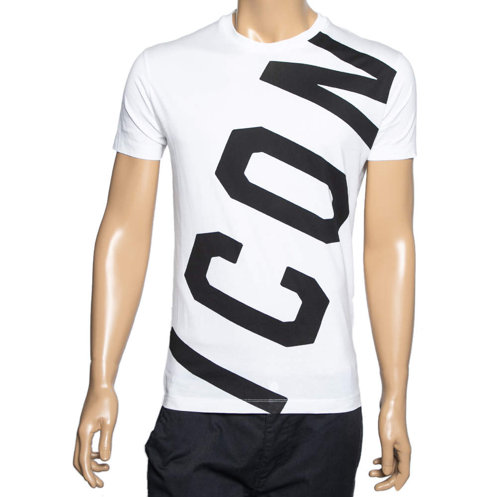 Pre Owned Dsquared2 White Icon Print Cotton Chic Dan Fit T-Shirt M 