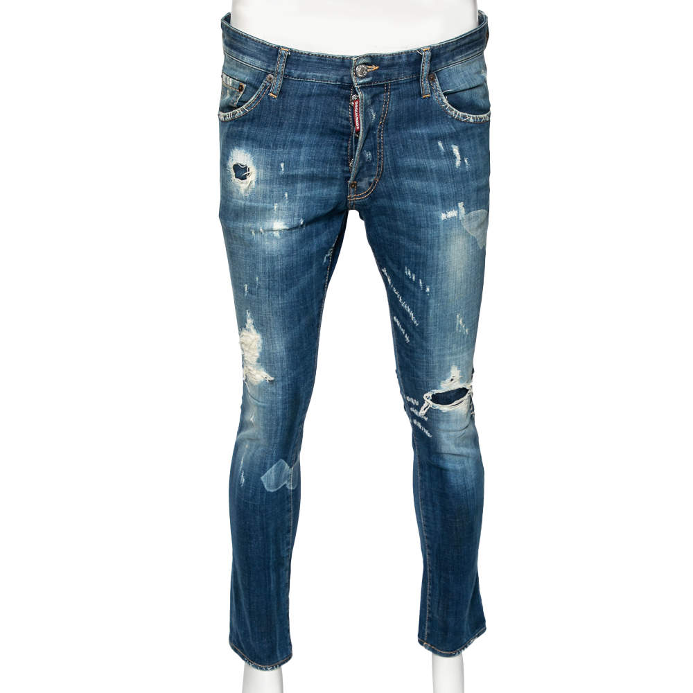Pre Owned Dsquared2 Blue Distressed Denim Ripped Jeans M