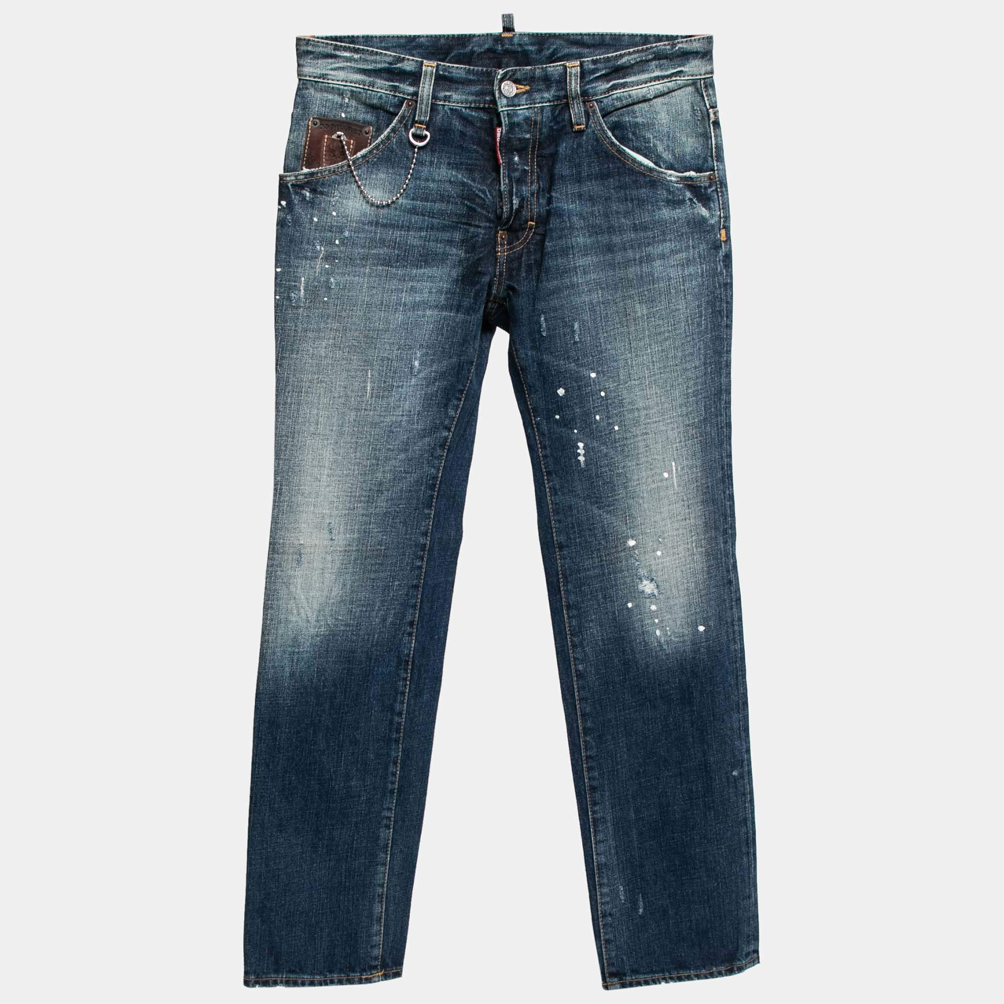 Dsquared2 Navy Blue Cotton Distressed Jeans S