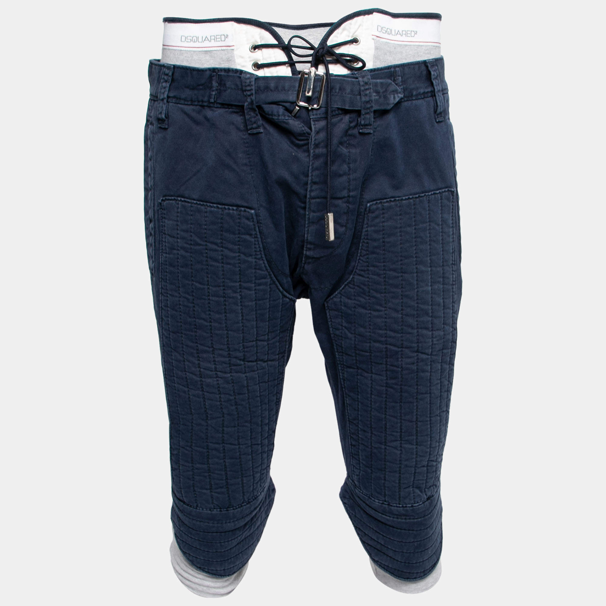 Pre Owned Dsquared2 Navy Blue Cotton & Rib Knit Inset Shorts M