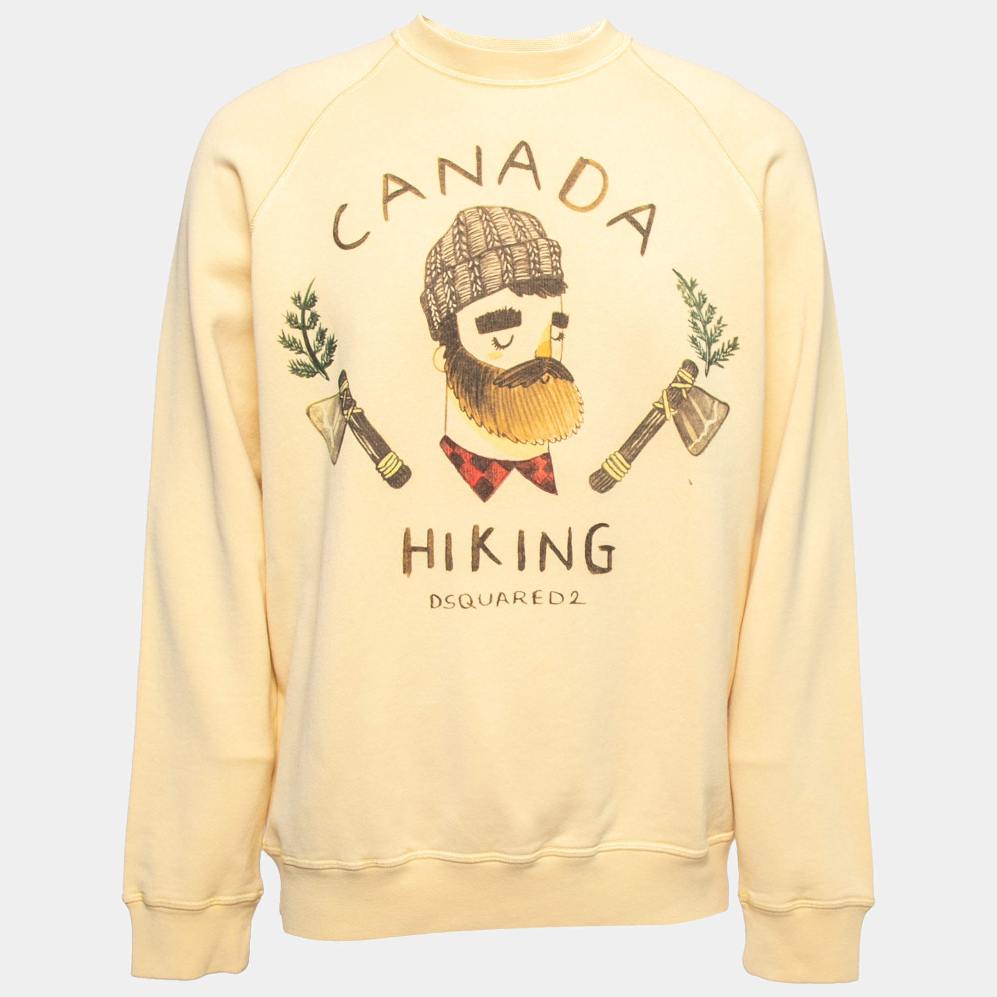 Dsquared2 Yellow Lumberjack Printed Cotton Crewneck Sweatshirt L