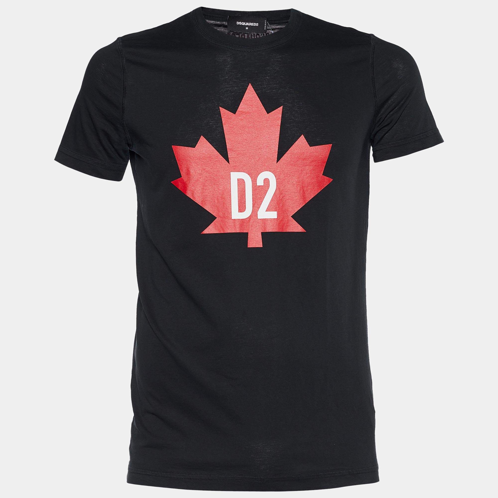 Dsquared2 Black Jersey Maple Leaf Print Classic Fit T-Shirt M